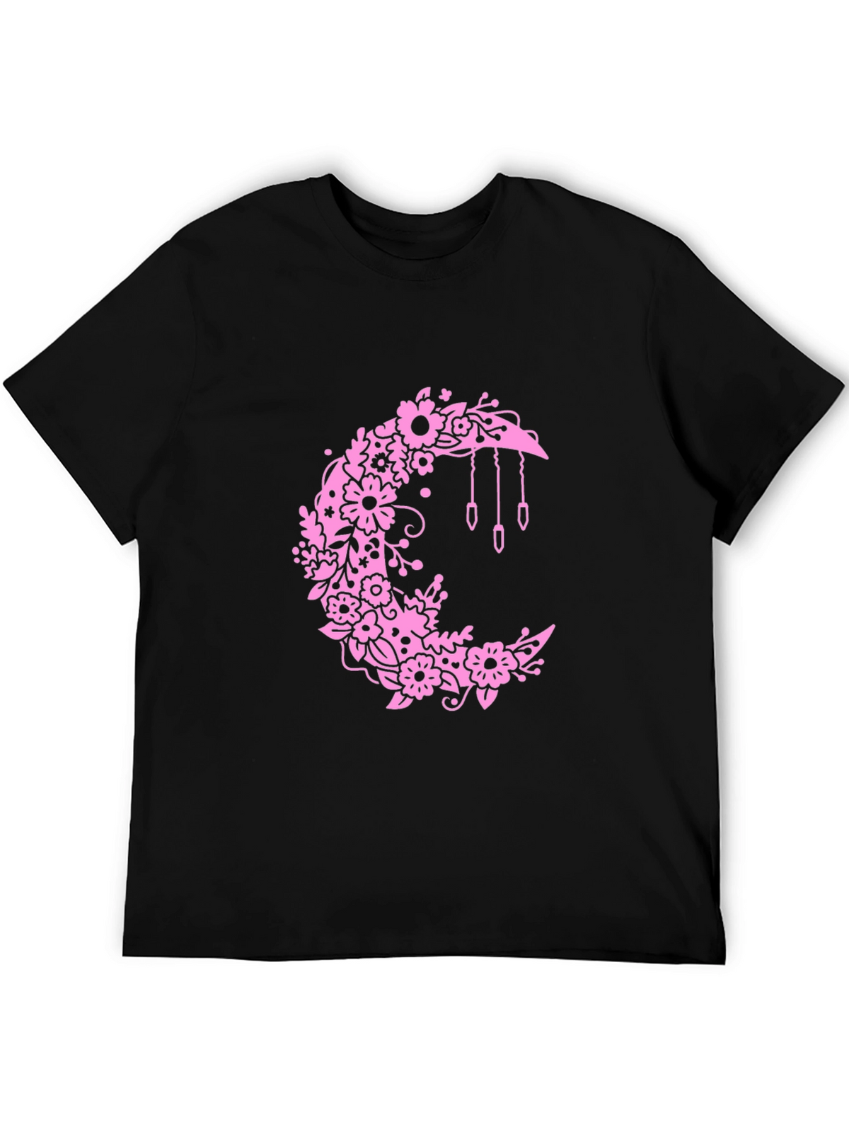 Floral Moon Graphic Black T-Shirt
