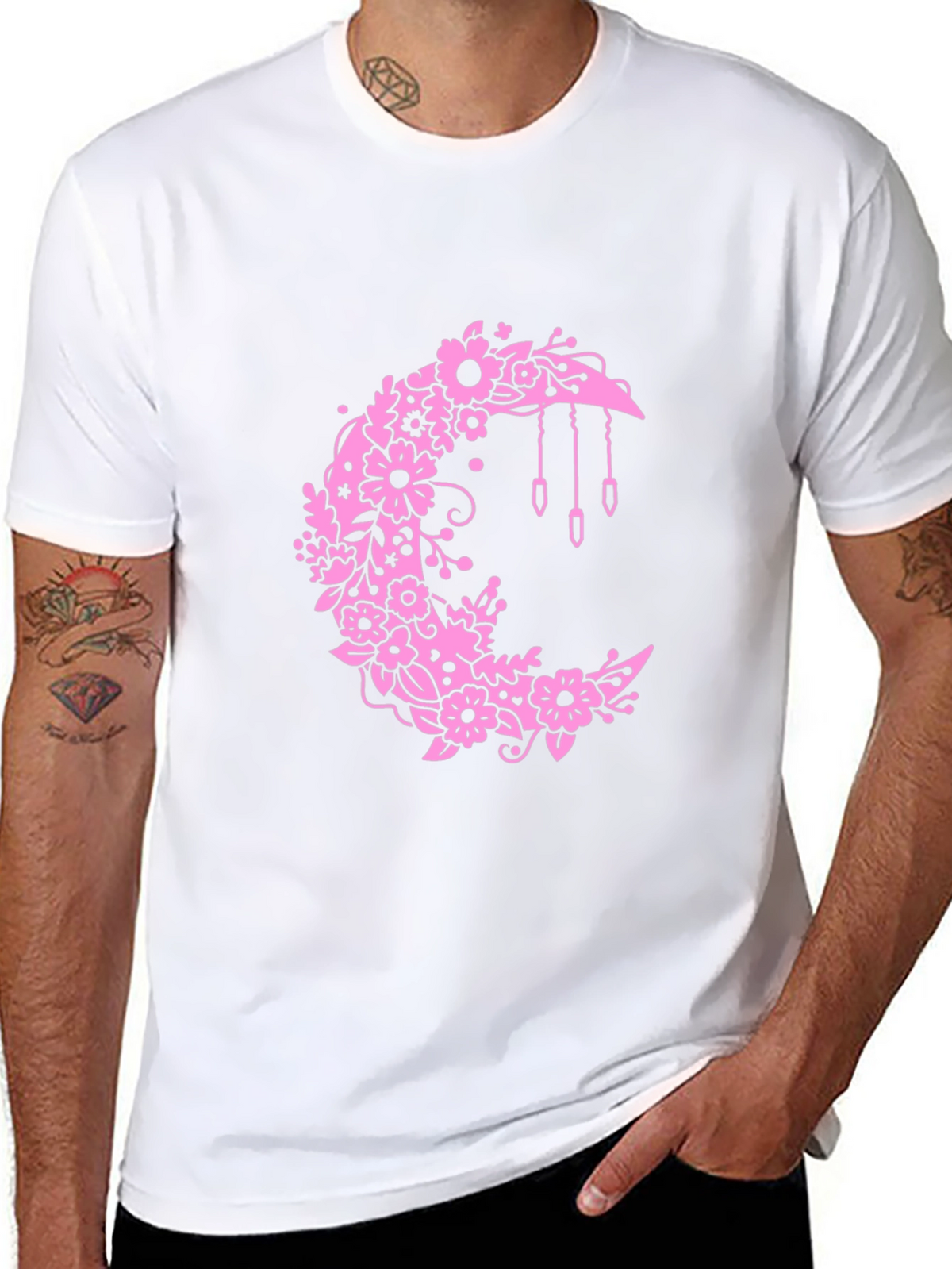Floral Moon Graphic Black T-Shirt