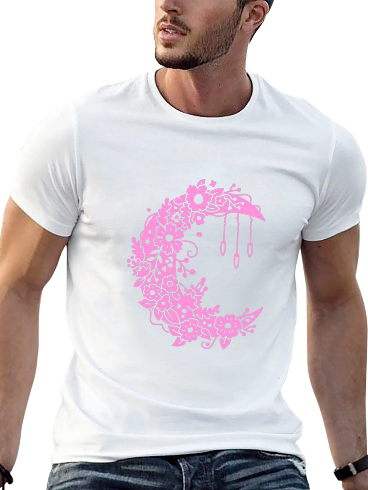 Floral Moon Graphic Black T-Shirt