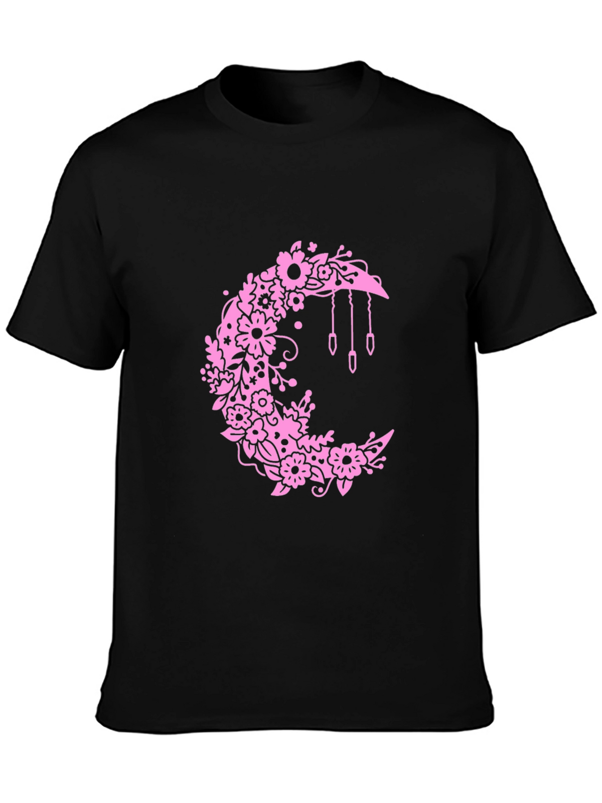Floral Moon Graphic Black T-Shirt