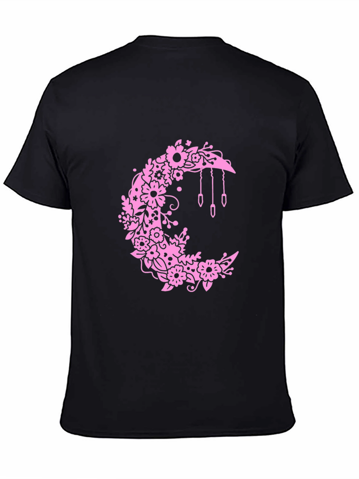 Floral Moon Graphic Black T-Shirt