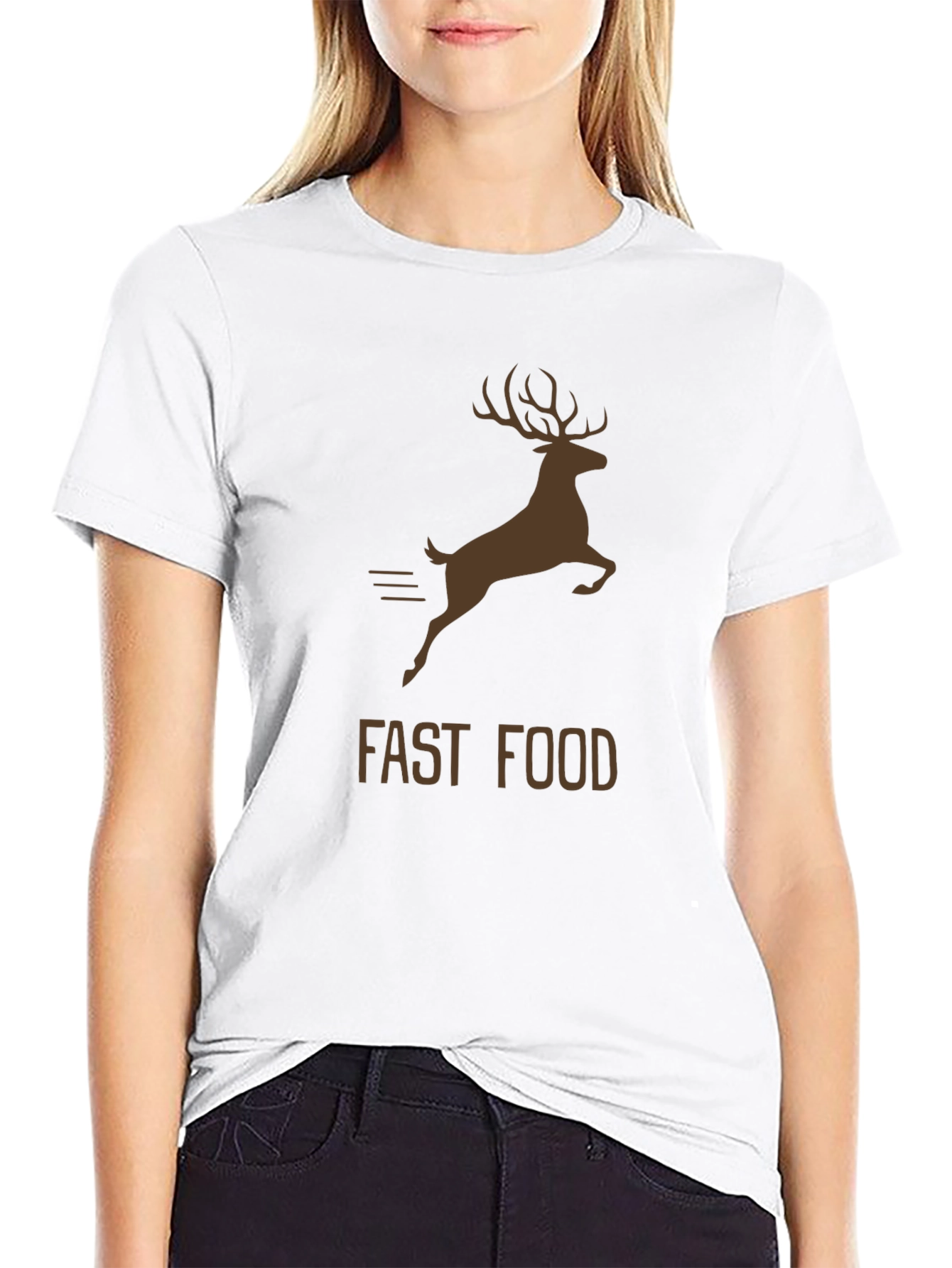 Fast Food Deer Graphic Tee - Soft Black Cotton