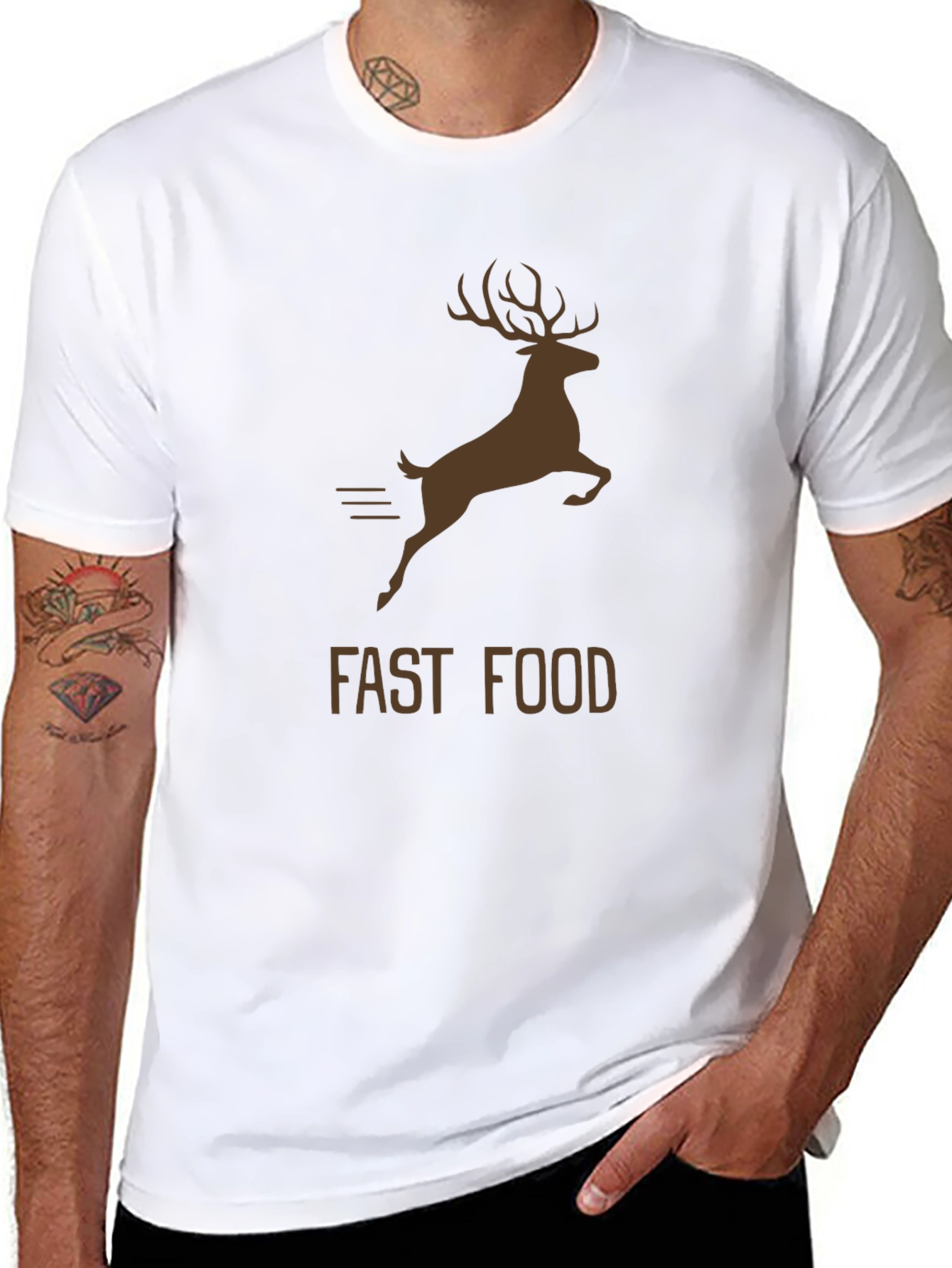 Fast Food Deer Graphic Tee - Soft Black Cotton