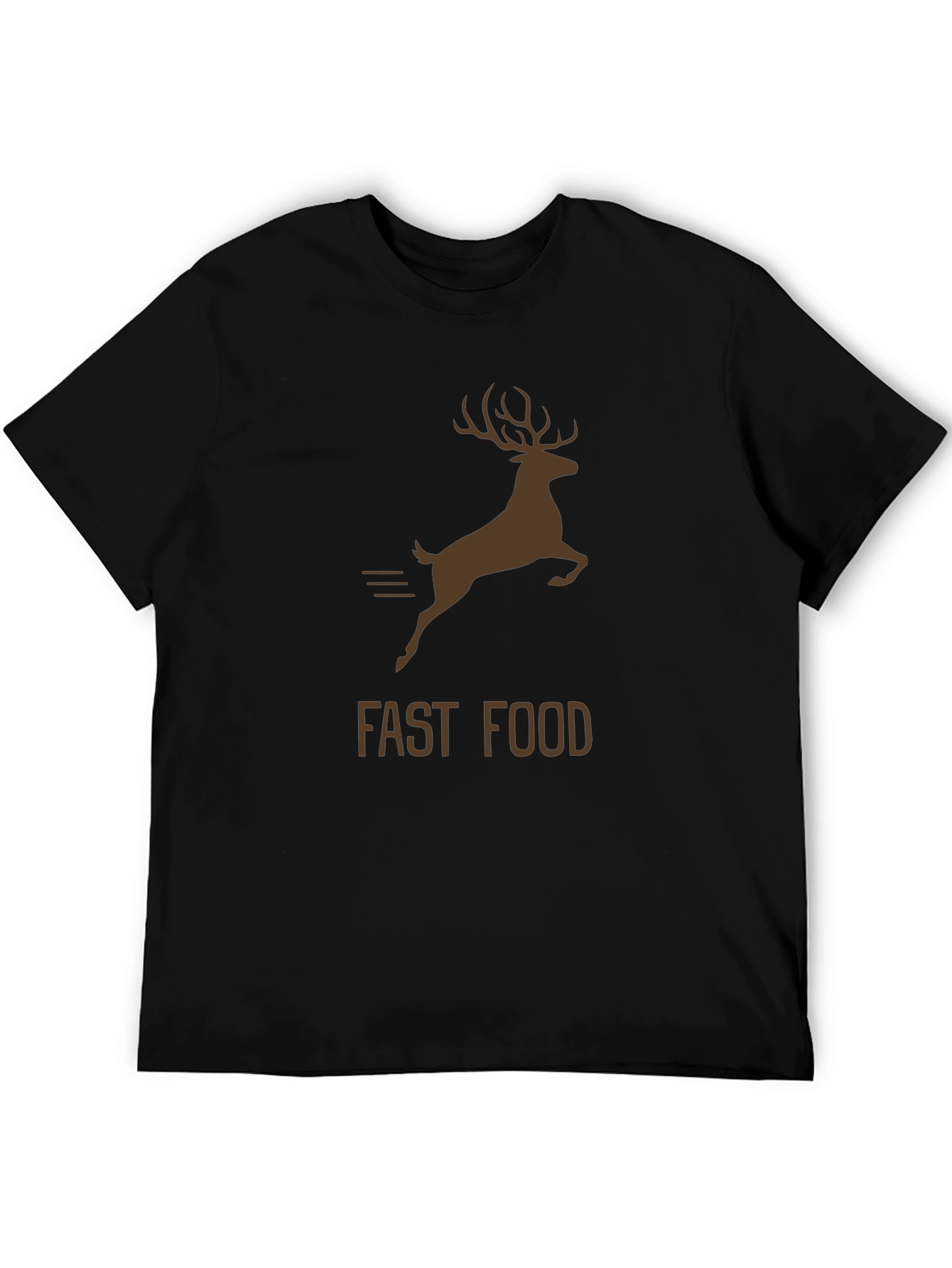 Fast Food Deer Graphic Tee - Soft Black Cotton