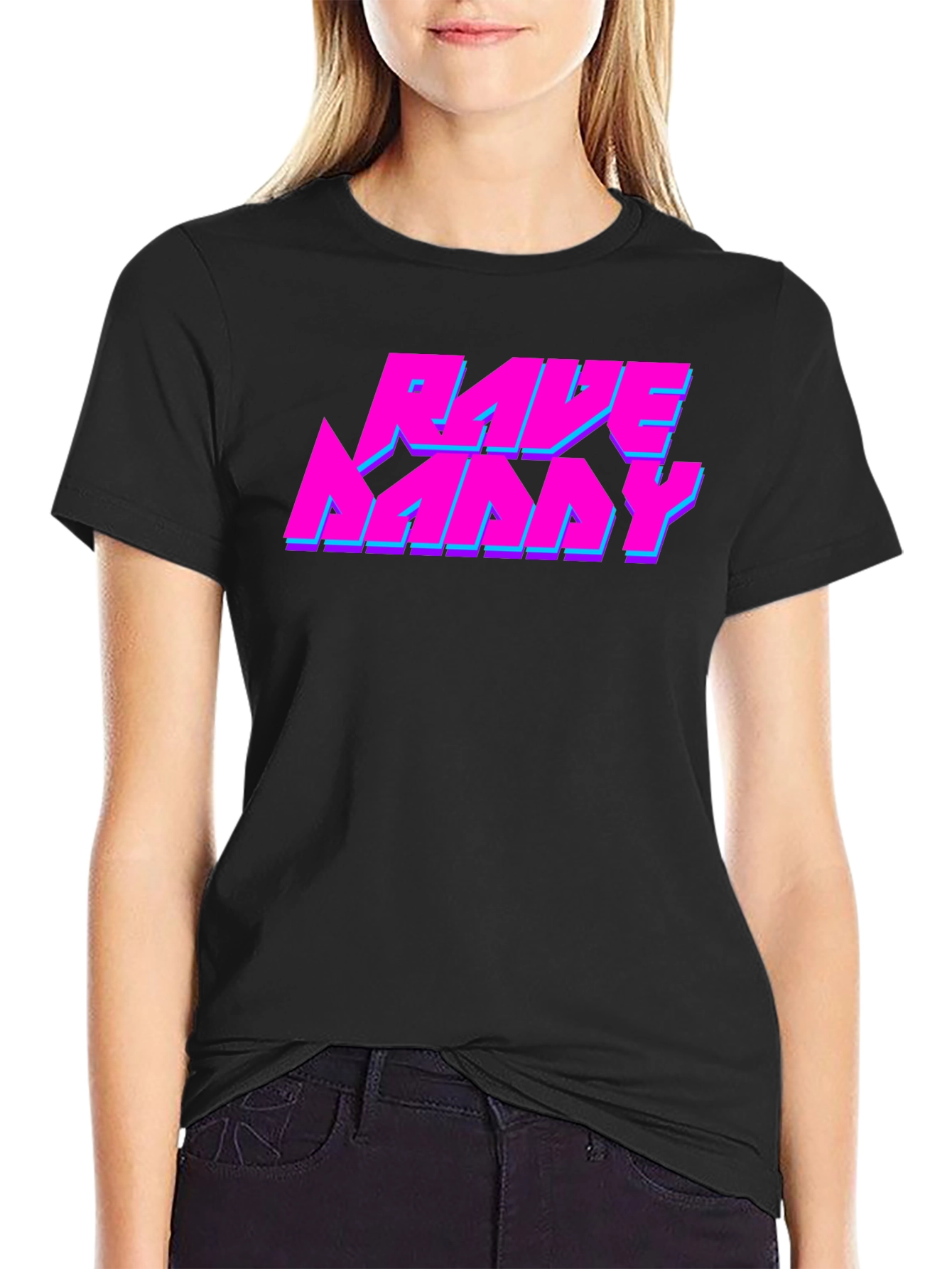 Rave Nanny Black T-Shirt - Neon Graphic Design