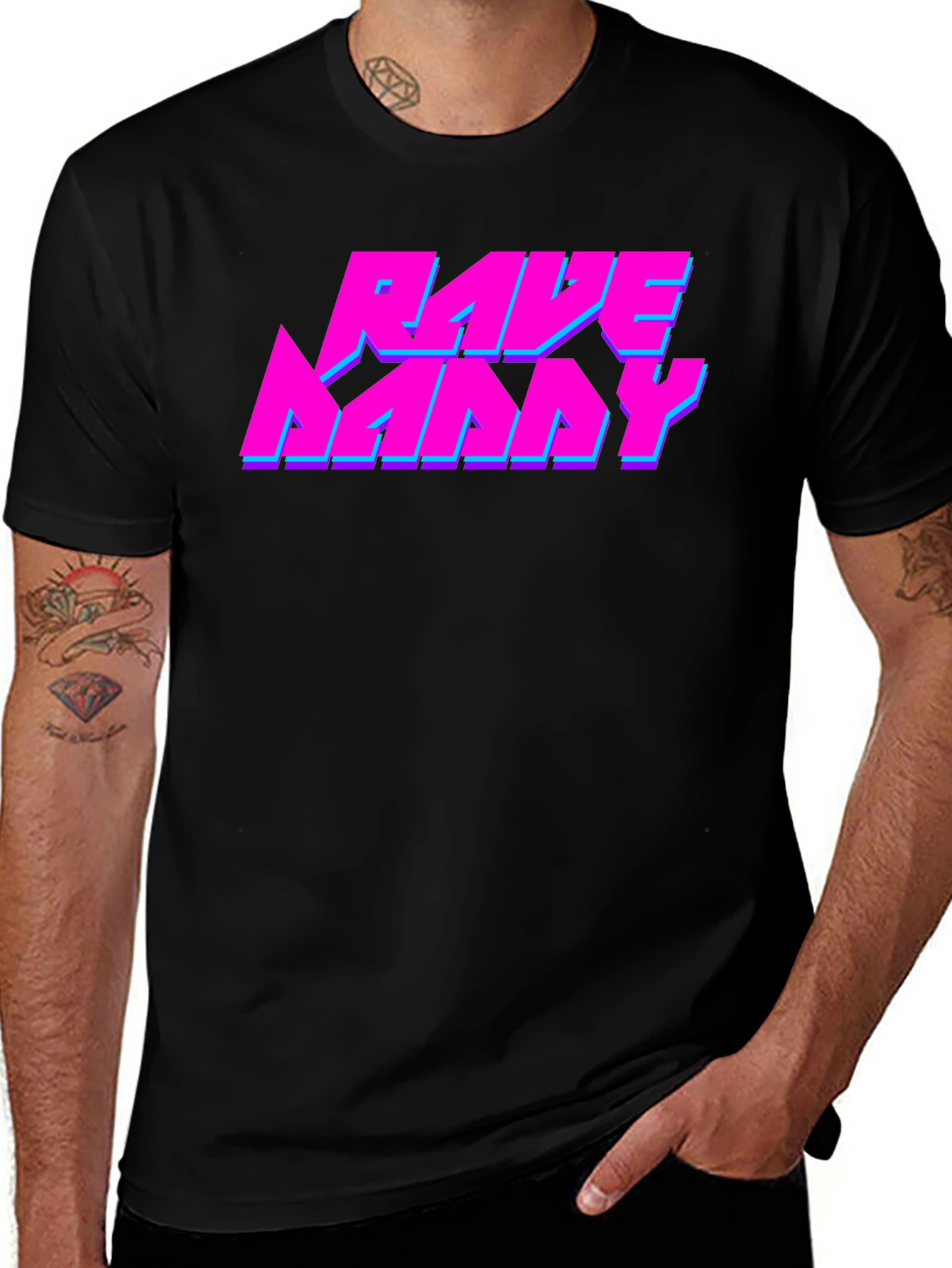 Rave Nanny Black T-Shirt - Neon Graphic Design