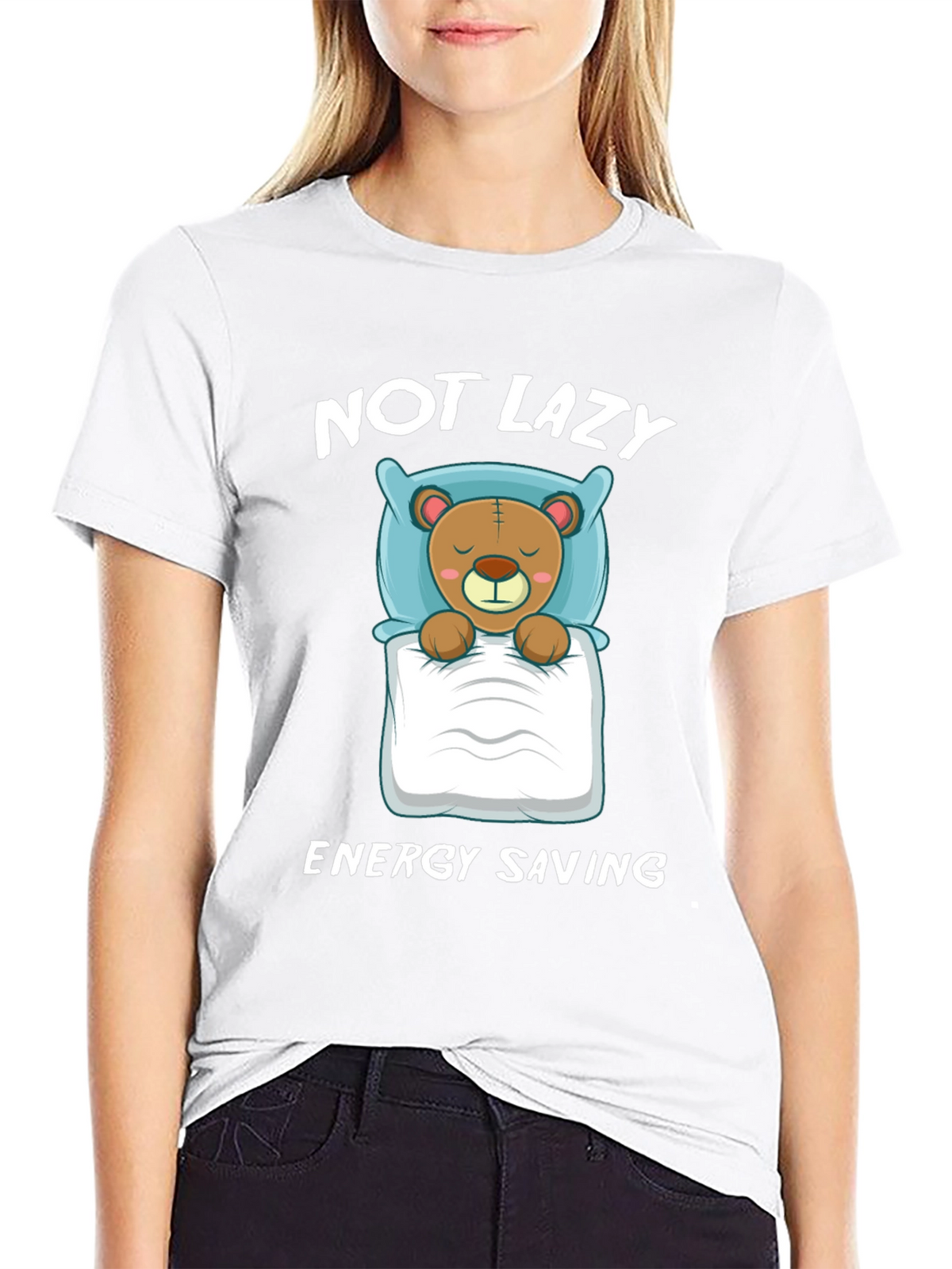 Not Lazy Energy Saving Bear Graphic T-Shirt