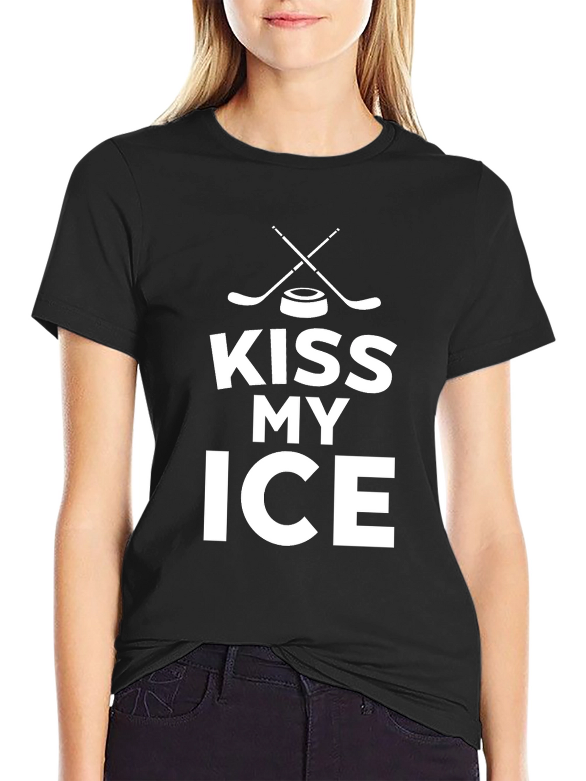 Kiss My Ice Hockey Graphic Tee - Black