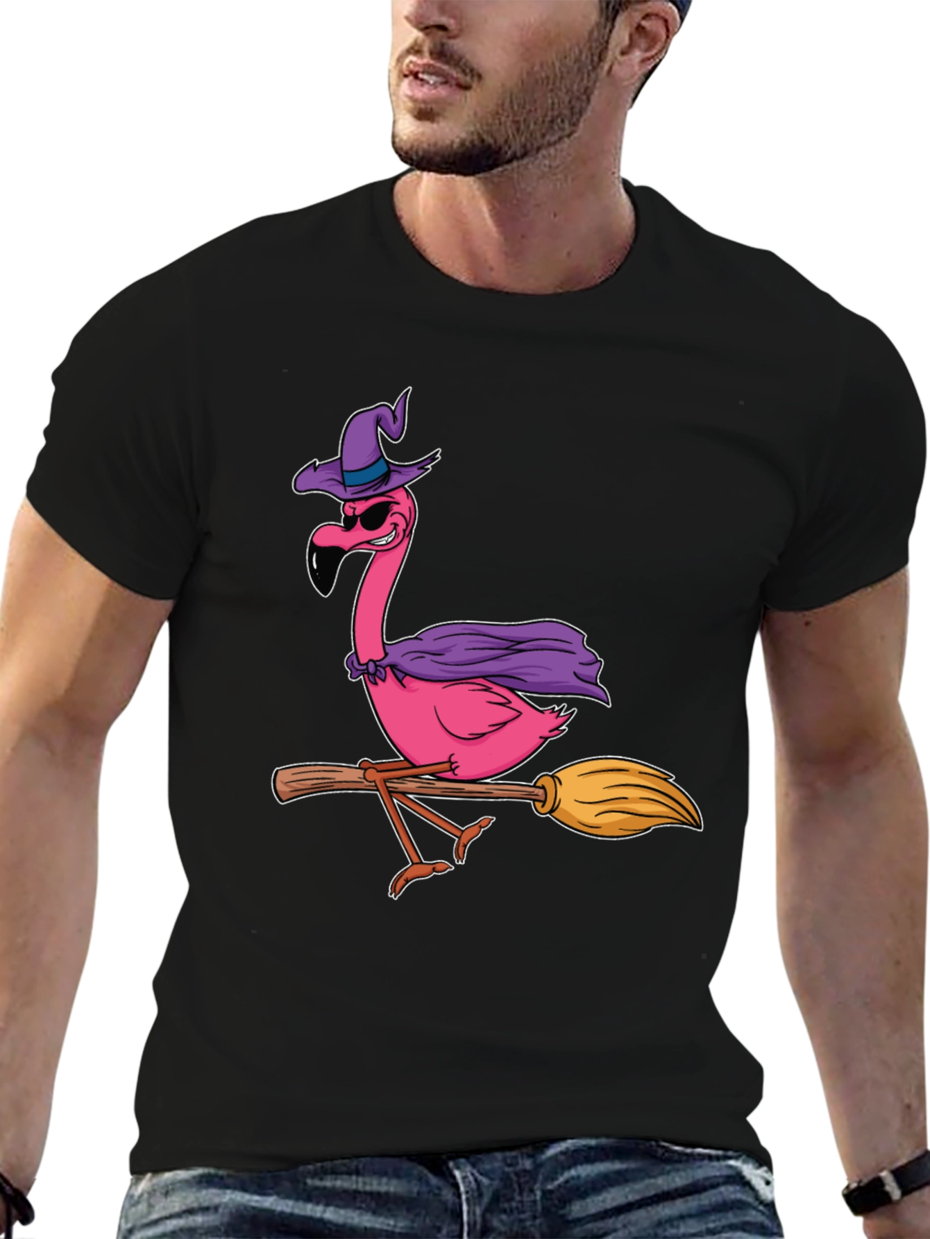 Witch Flamingo T-Shirt Halloween Costume Tee