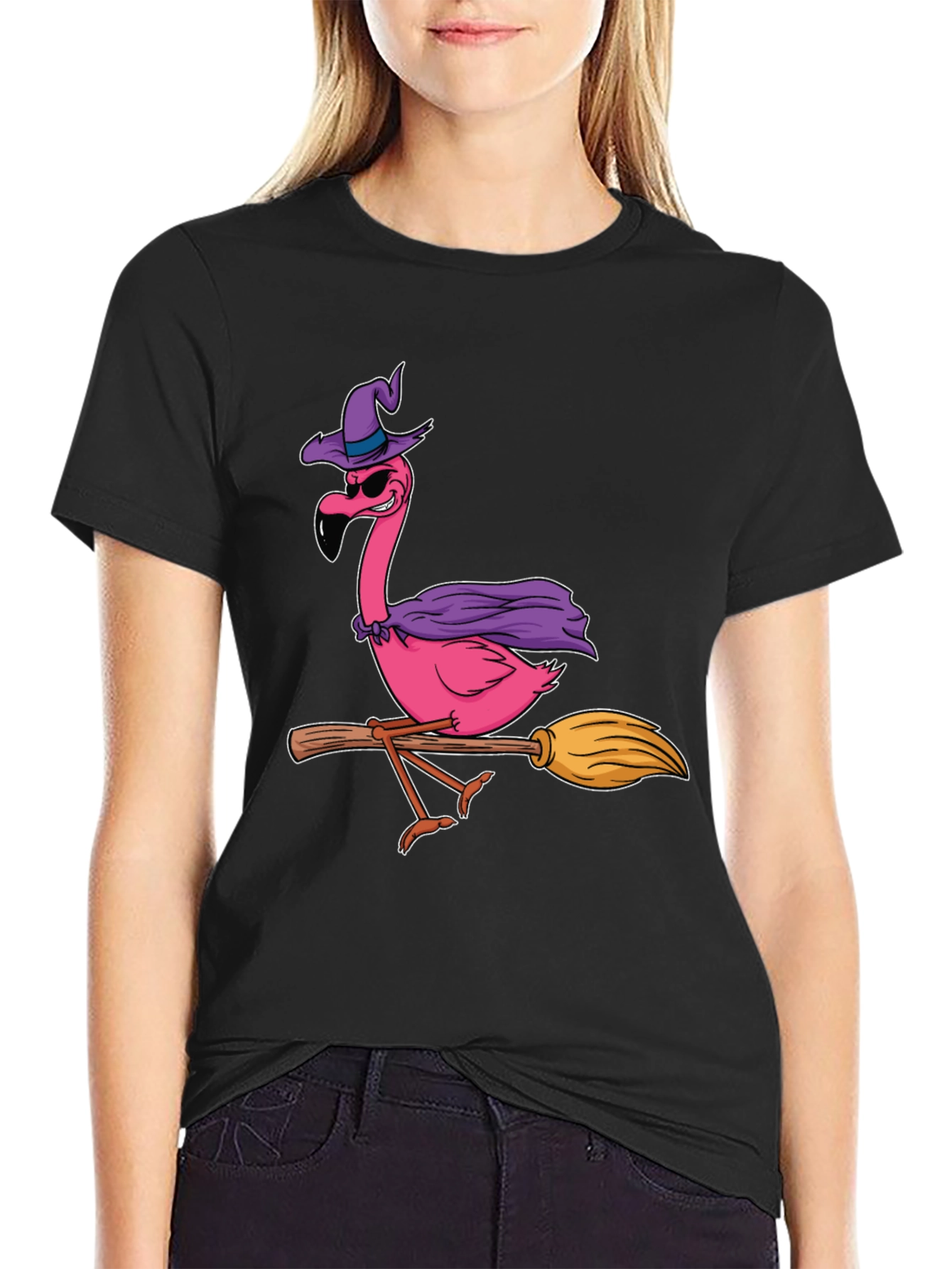 Witch Flamingo T-Shirt Halloween Costume Tee