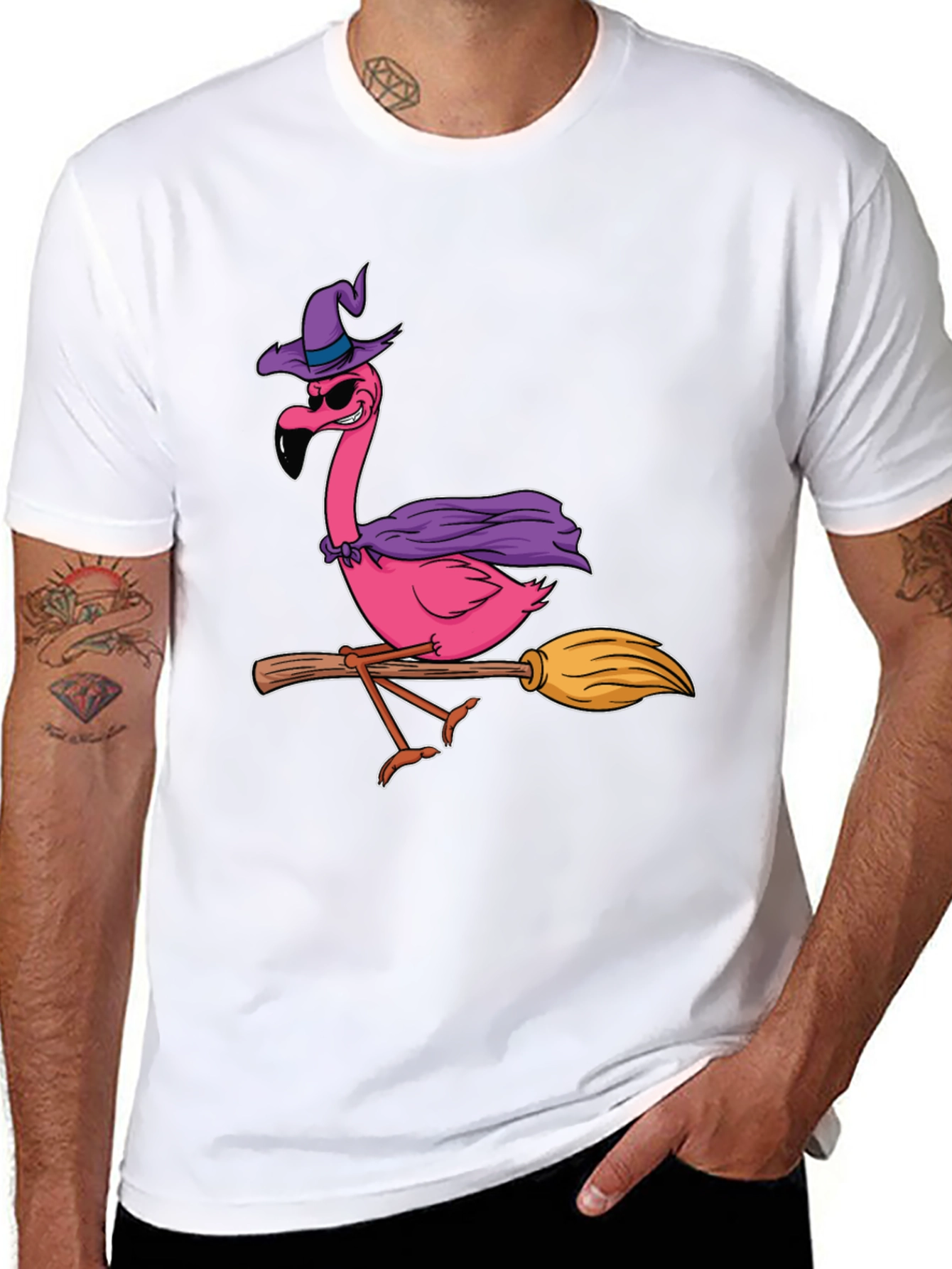 Witch Flamingo T-Shirt Halloween Costume Tee
