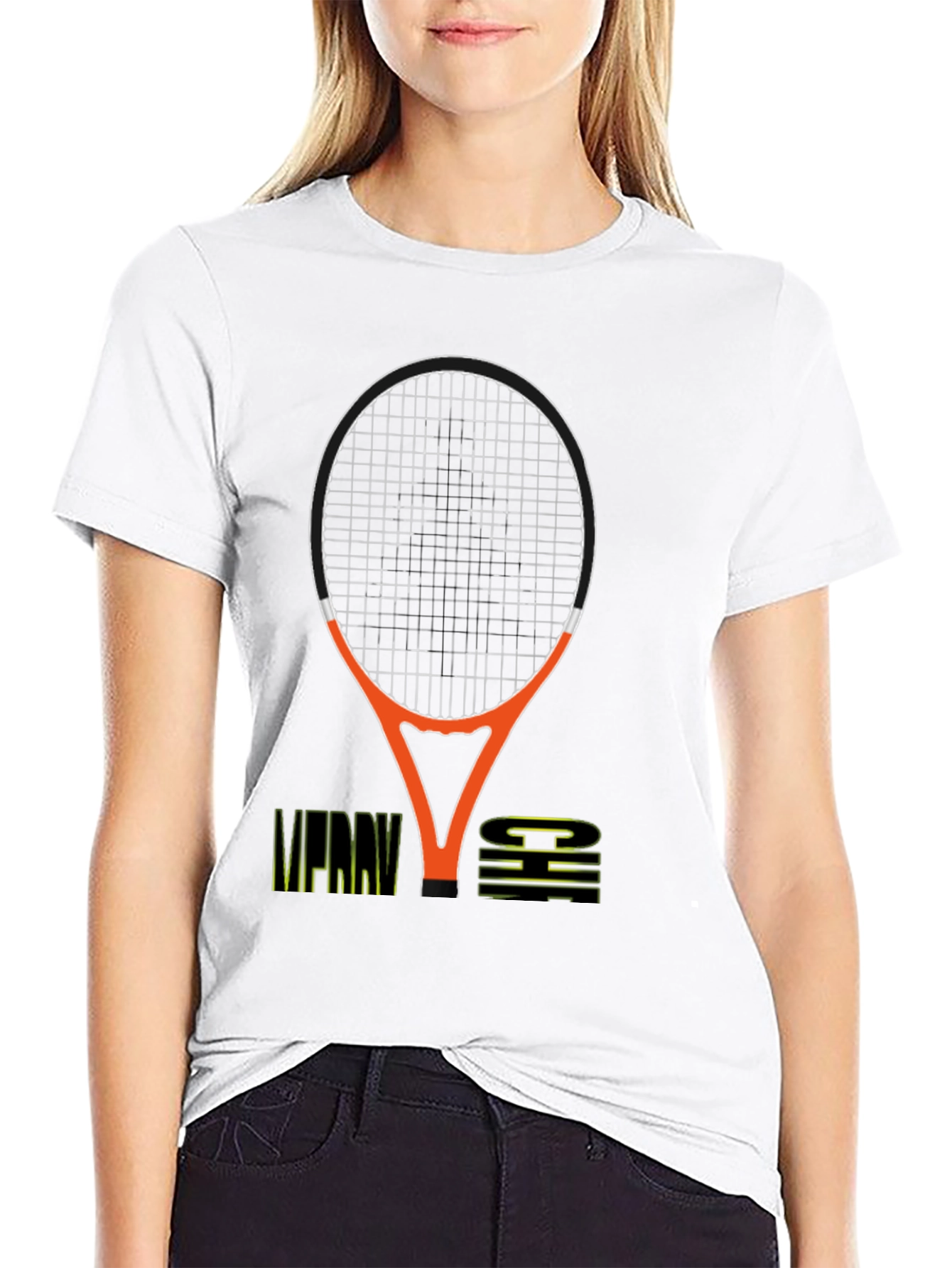 Merry Chi Christmas Tennis Racket Graphic T-Shirt