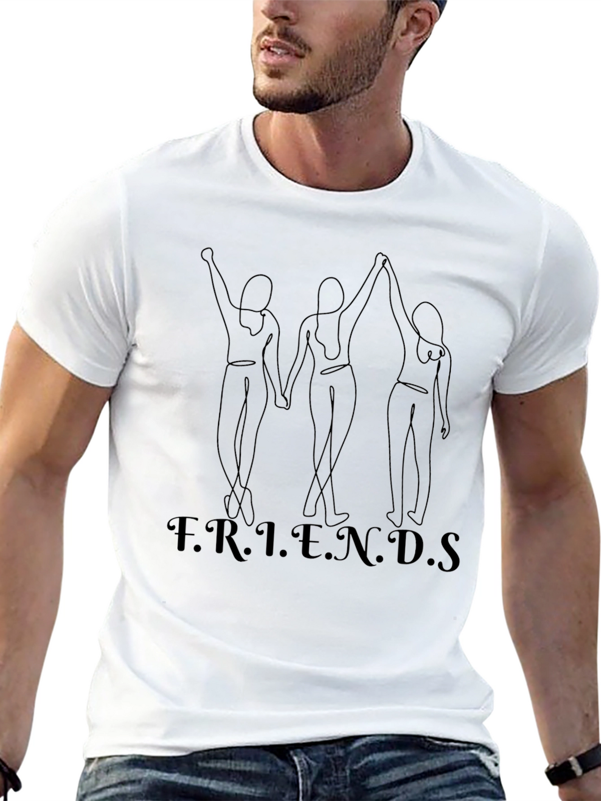 Friends Line Art Black T-Shirt