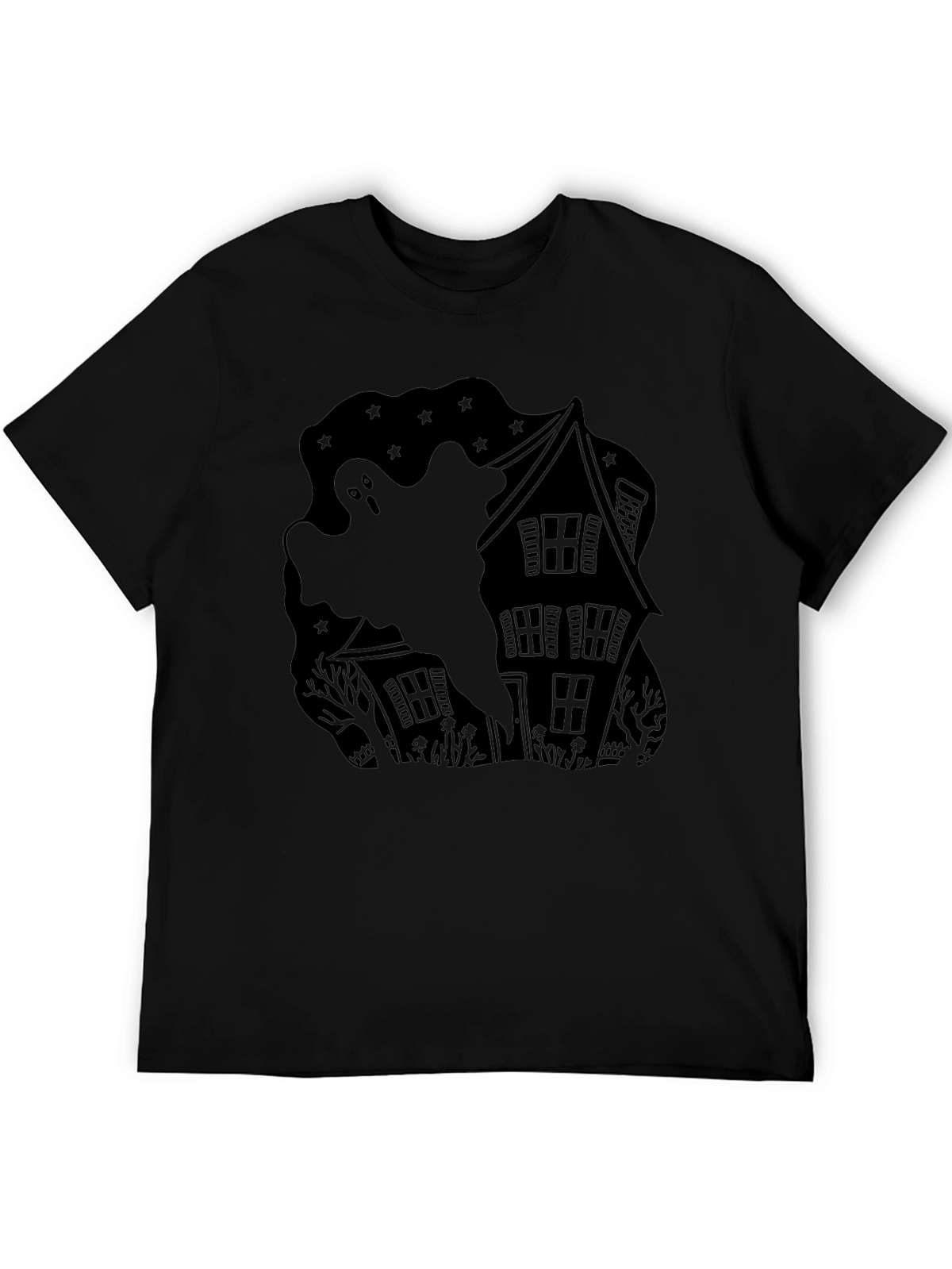 Ghostly Haunted House Black T-Shirt
