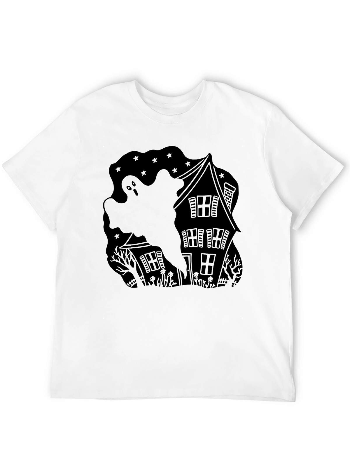 Ghostly Haunted House Black T-Shirt