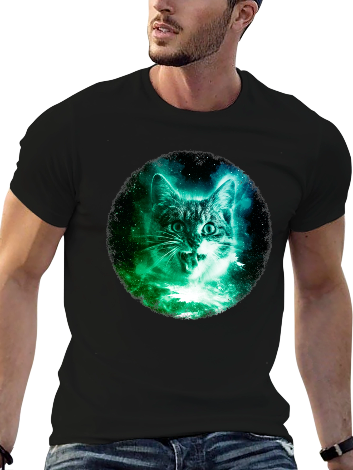 Cosmic Cat Graphic Tee - Black