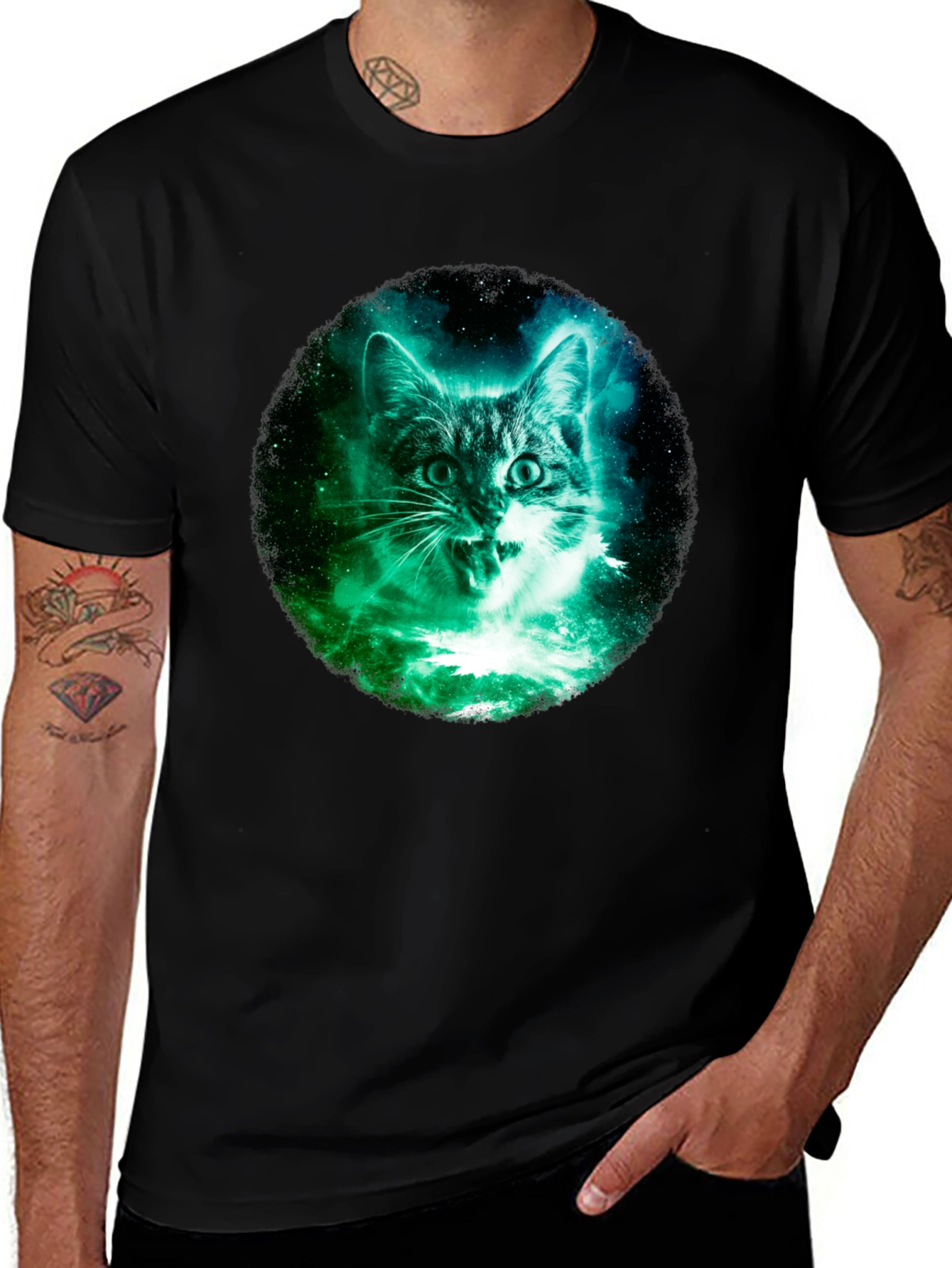 Cosmic Cat Graphic Tee - Black