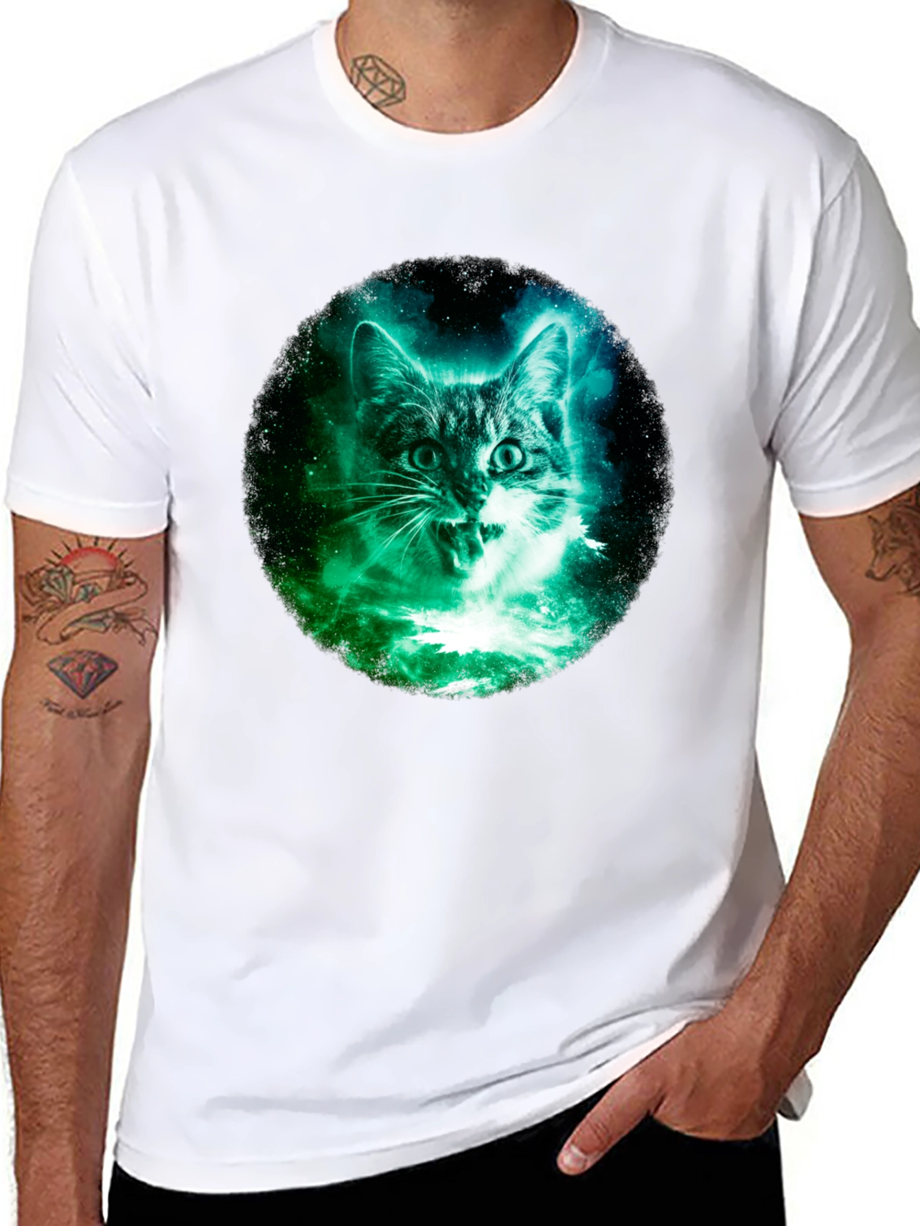 Cosmic Cat Graphic Tee - Black