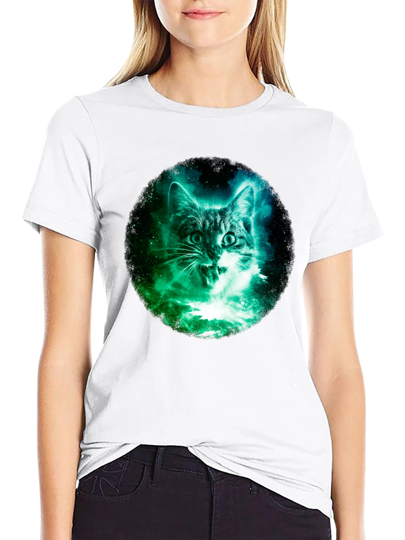 Cosmic Cat Graphic Tee - Black