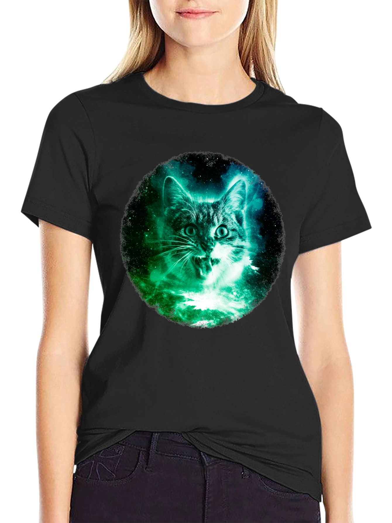 Cosmic Cat Graphic Tee - Black