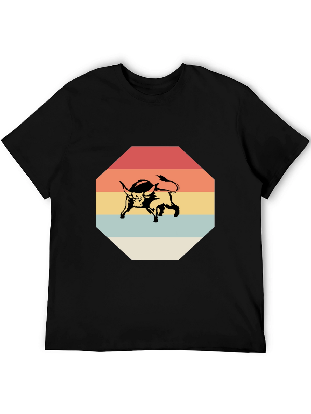 Retro Bull Graphic Tee - Stylish Mens Black T-Shirt