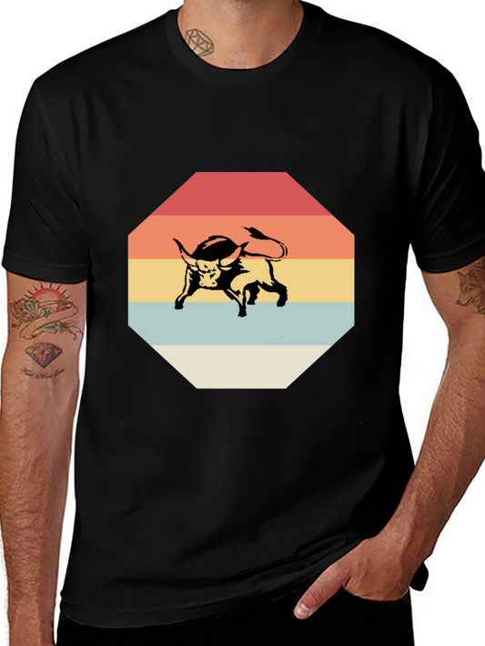 Retro Bull Graphic Tee - Stylish Mens Black T-Shirt