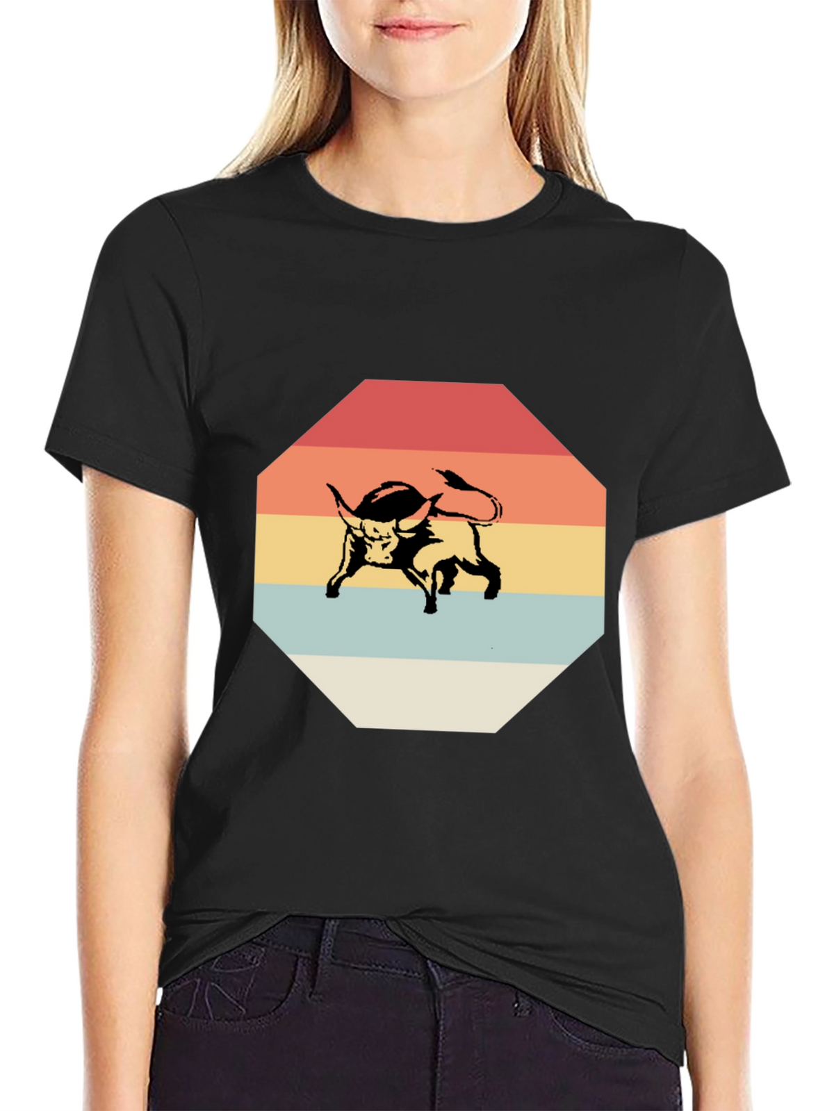 Retro Bull Graphic Tee - Stylish Mens Black T-Shirt