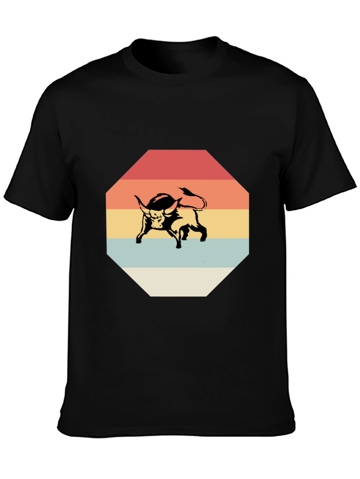 Retro Bull Graphic Tee - Stylish Mens Black T-Shirt