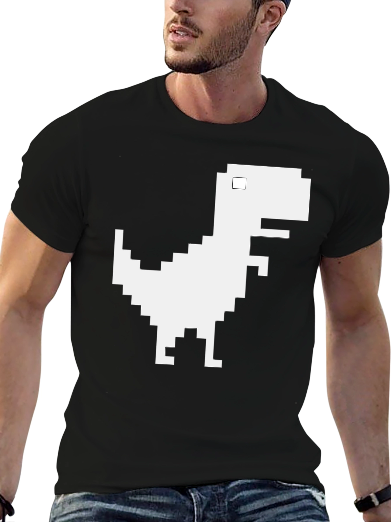 Pixel Dinosaur Graphic T-Shirt - Black Cotton Tee