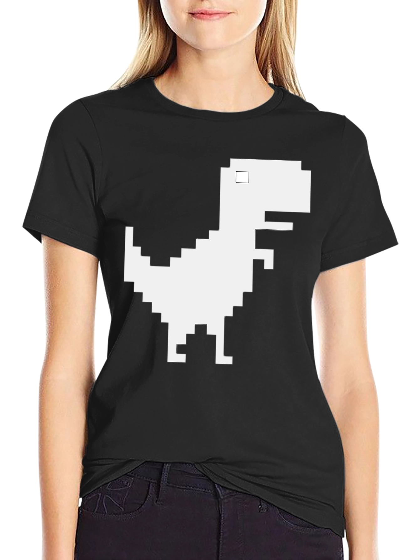 Pixel Dinosaur Graphic T-Shirt - Black Cotton Tee