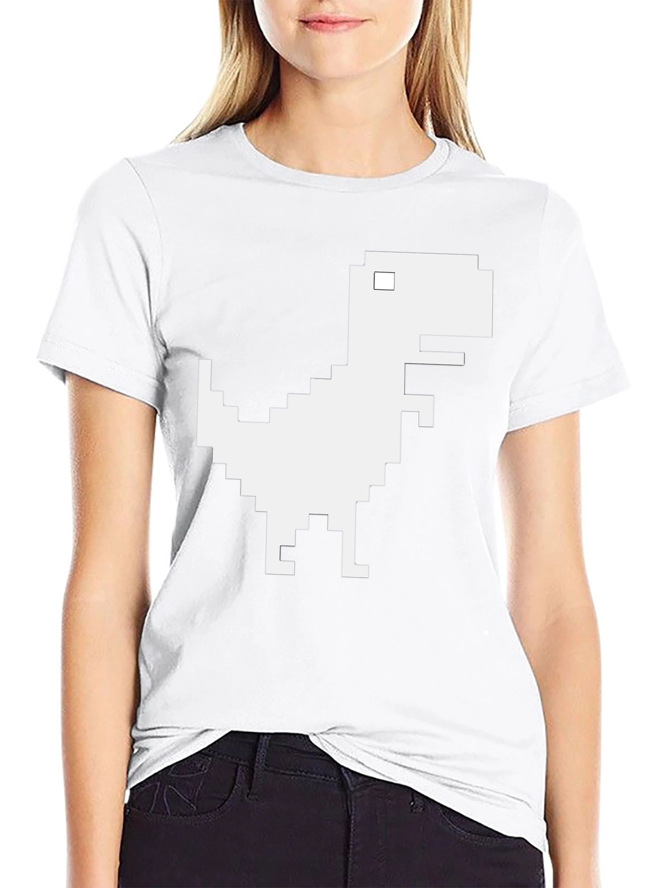 Pixel Dinosaur Graphic T-Shirt - Black Cotton Tee