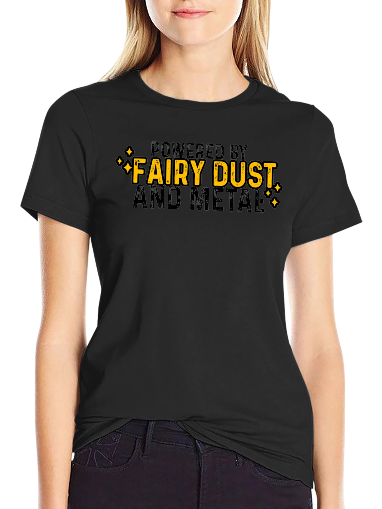 Powered by Fairy Dust and Metal Black T-Shirt