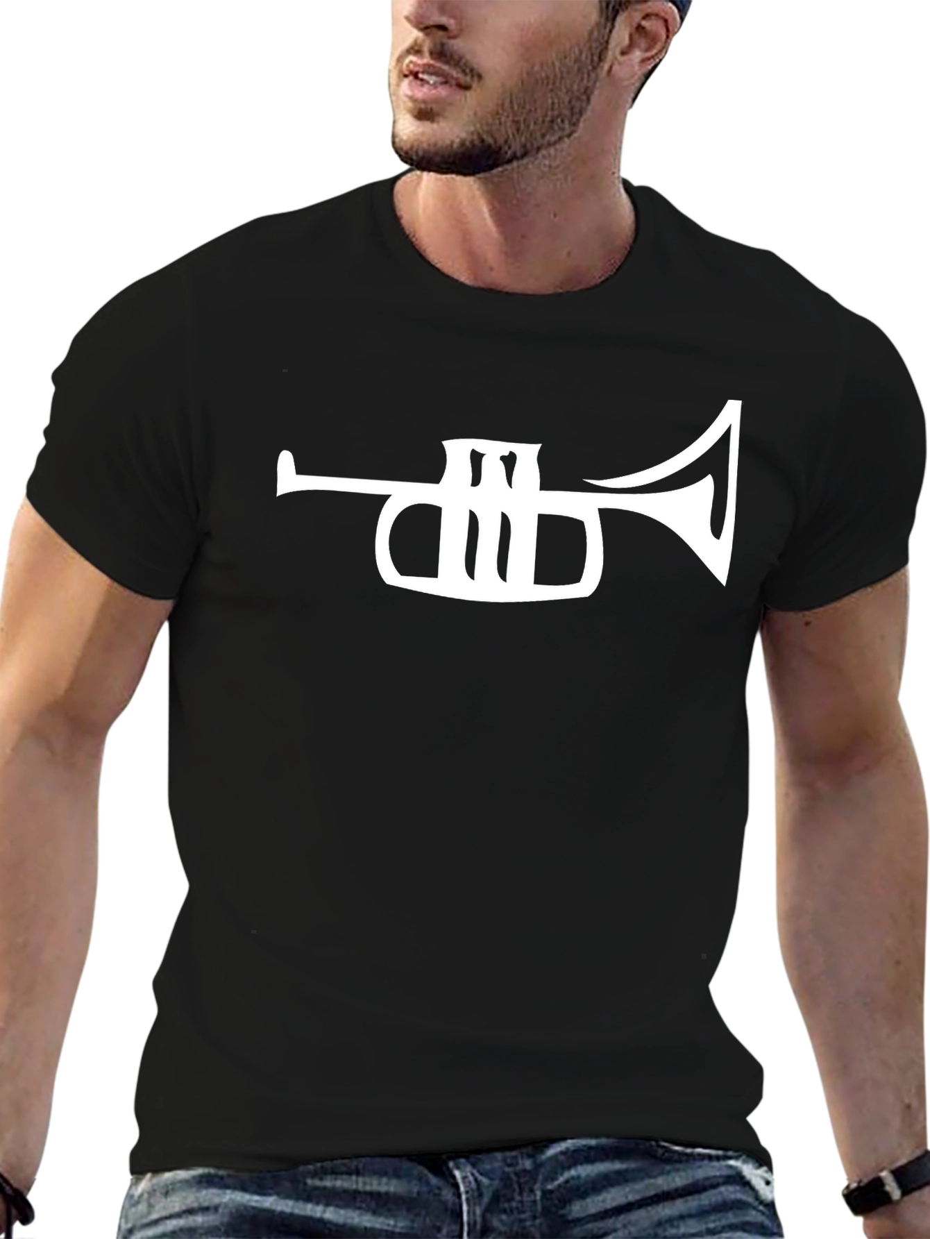 Trumpet Graphic Tee - Black Cotton Casual Shirt