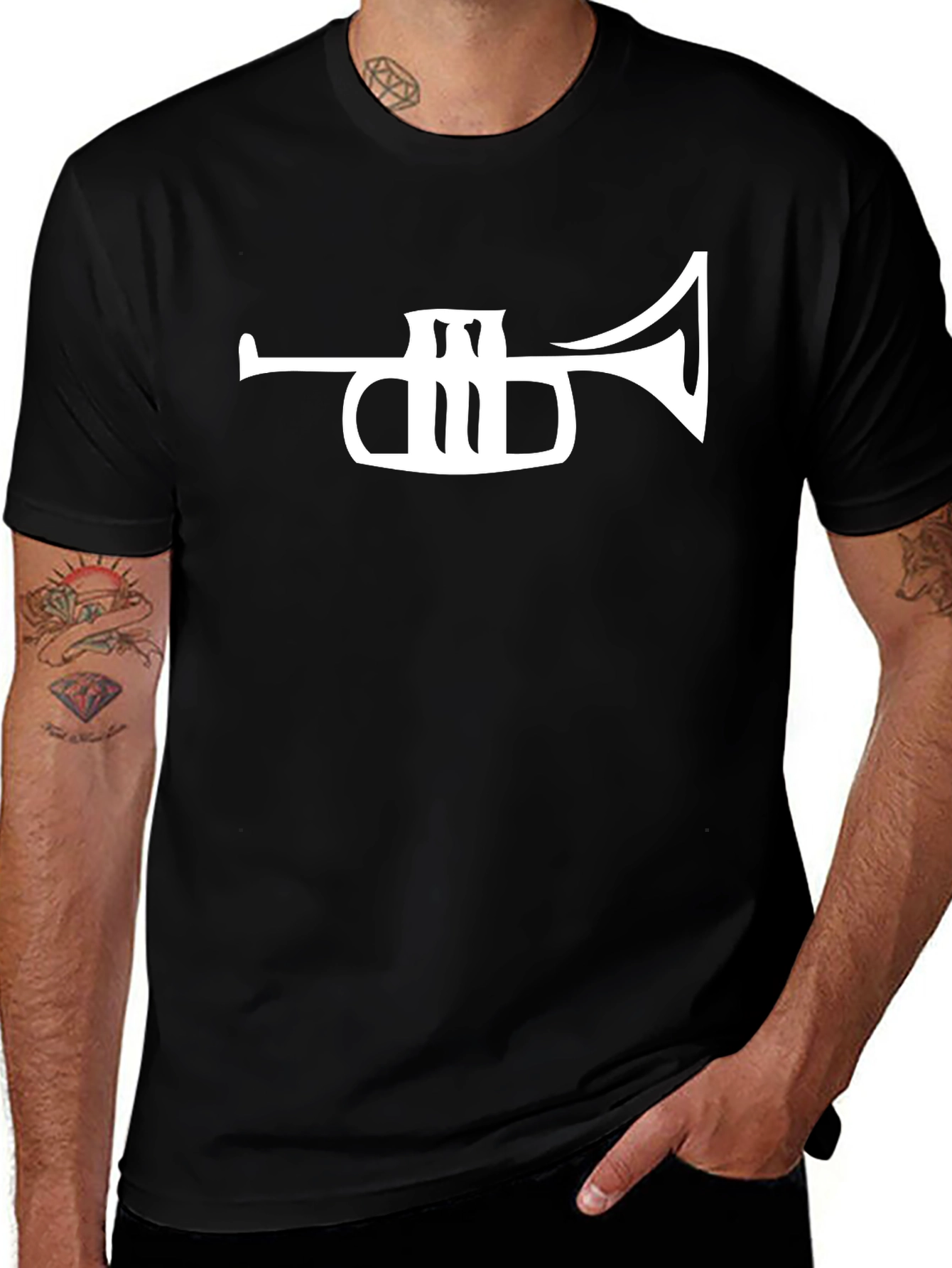 Trumpet Graphic Tee - Black Cotton Casual Shirt