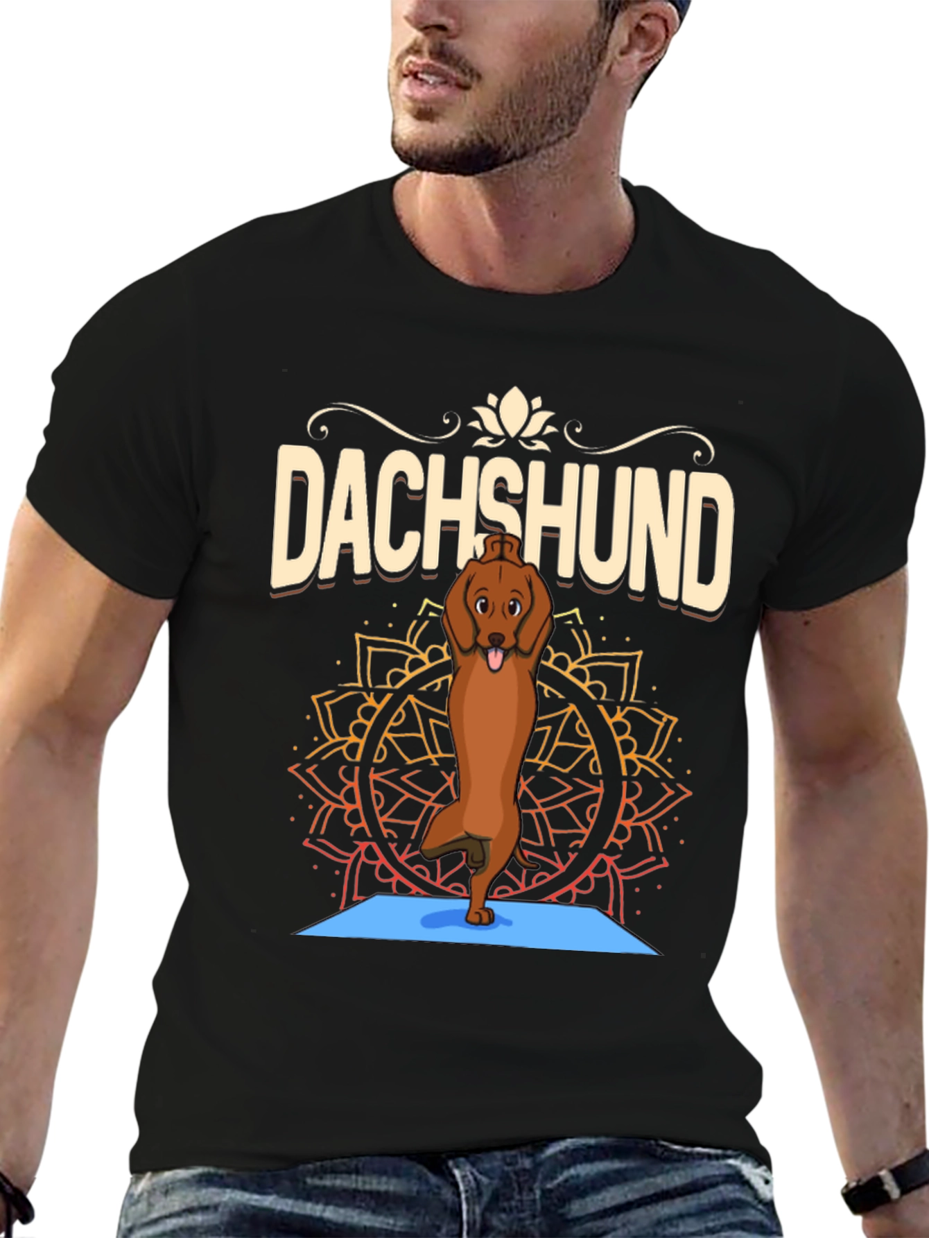 Yoga Dachshund Graphic Tee - Relaxed Fit