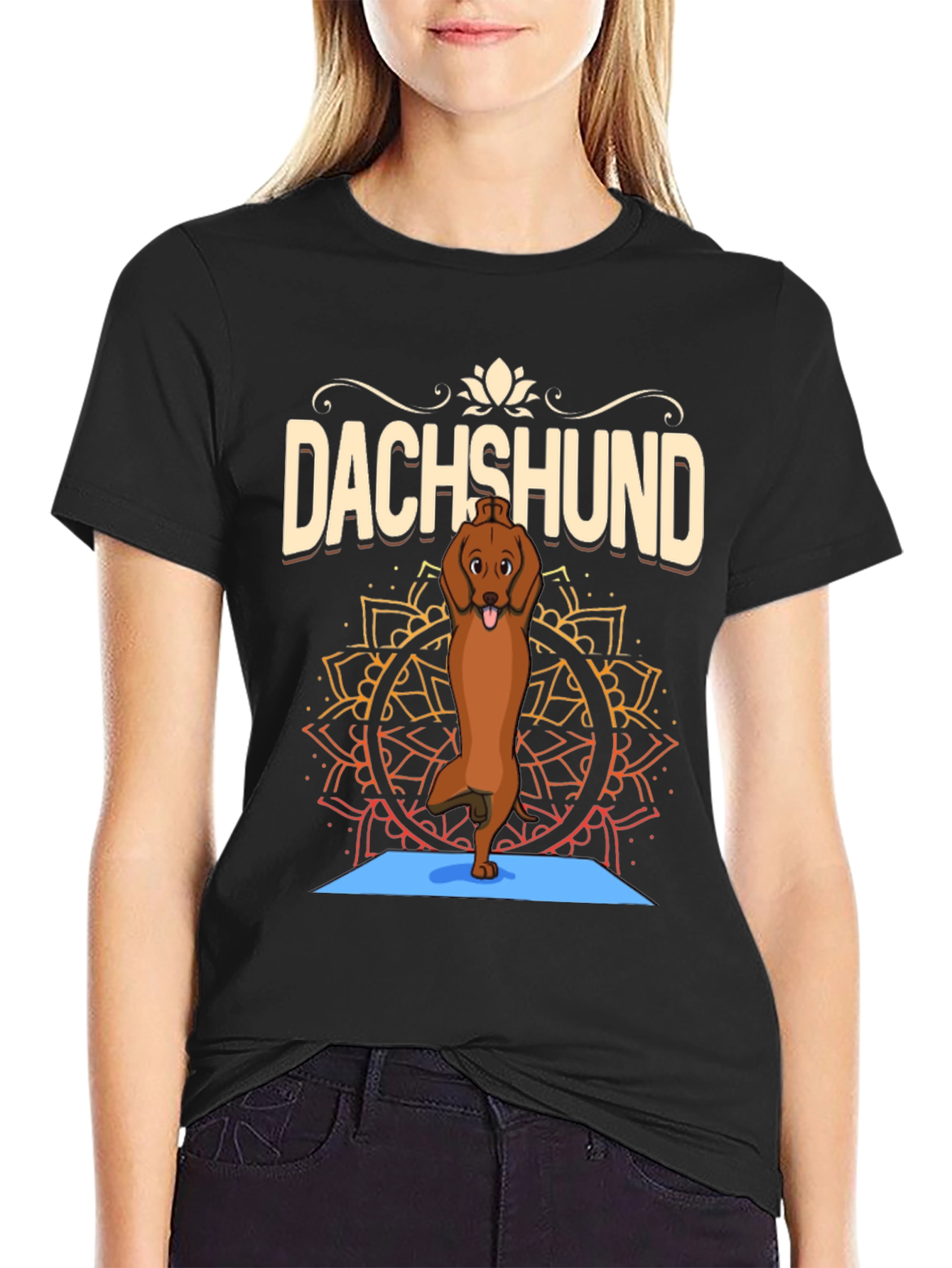 Yoga Dachshund Graphic Tee - Relaxed Fit
