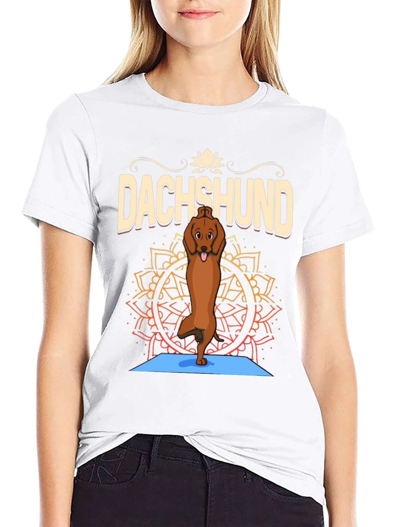 Yoga Dachshund Graphic Tee - Relaxed Fit