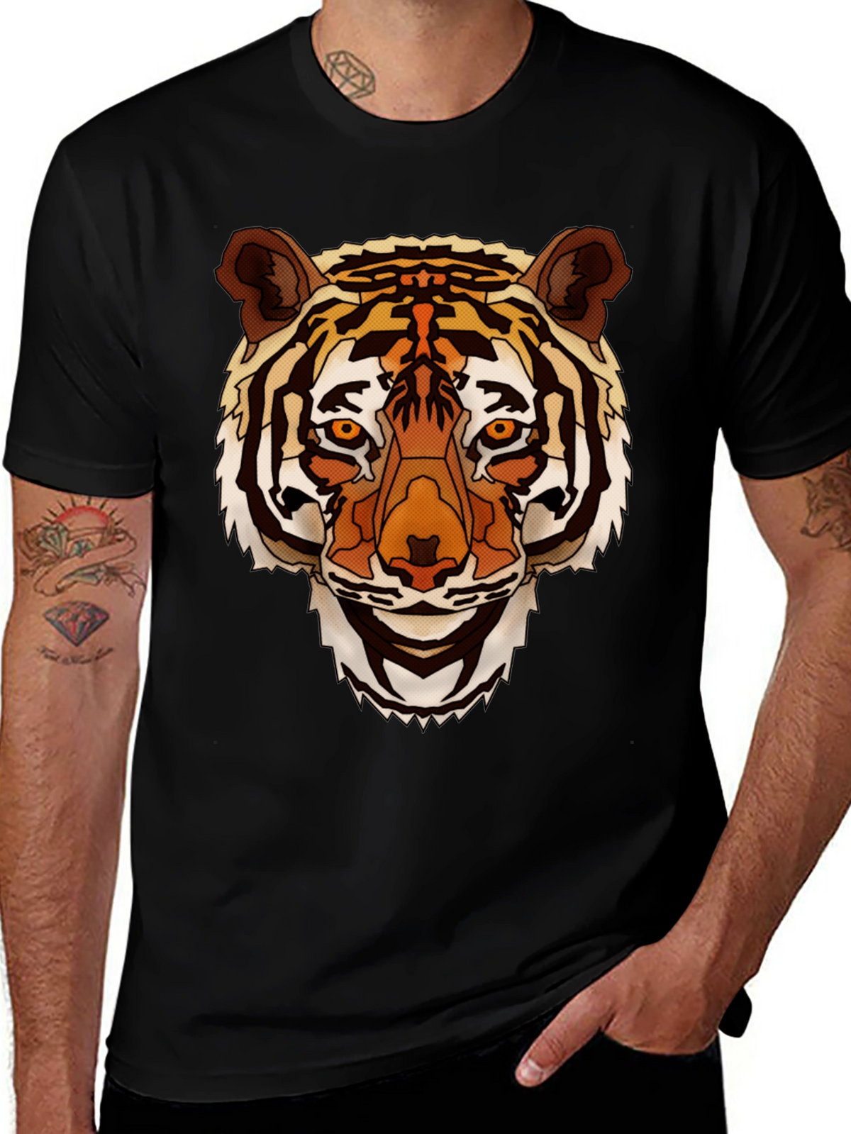 Tiger Graphic Print Mens Black T-Shirt