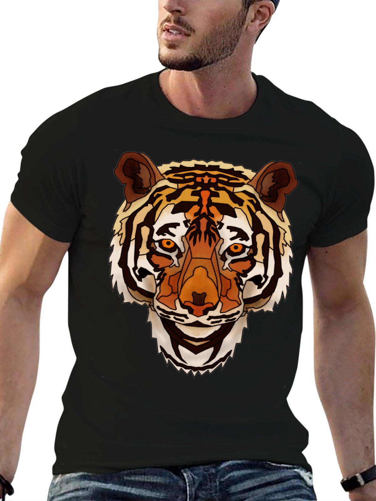 Tiger Graphic Print Mens Black T-Shirt