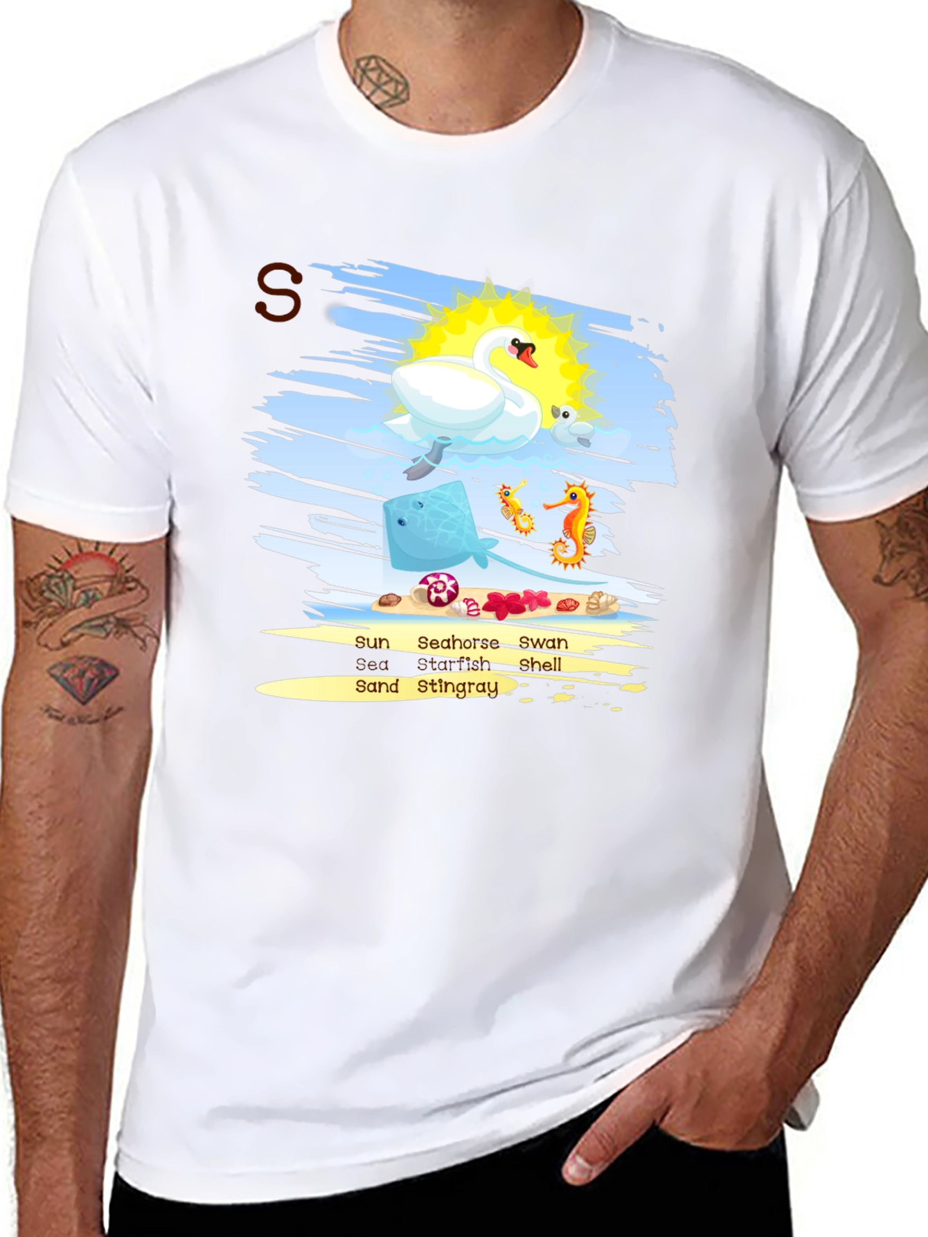 Sea Animal T-Shirt Swan Seahorse Ray Sun
