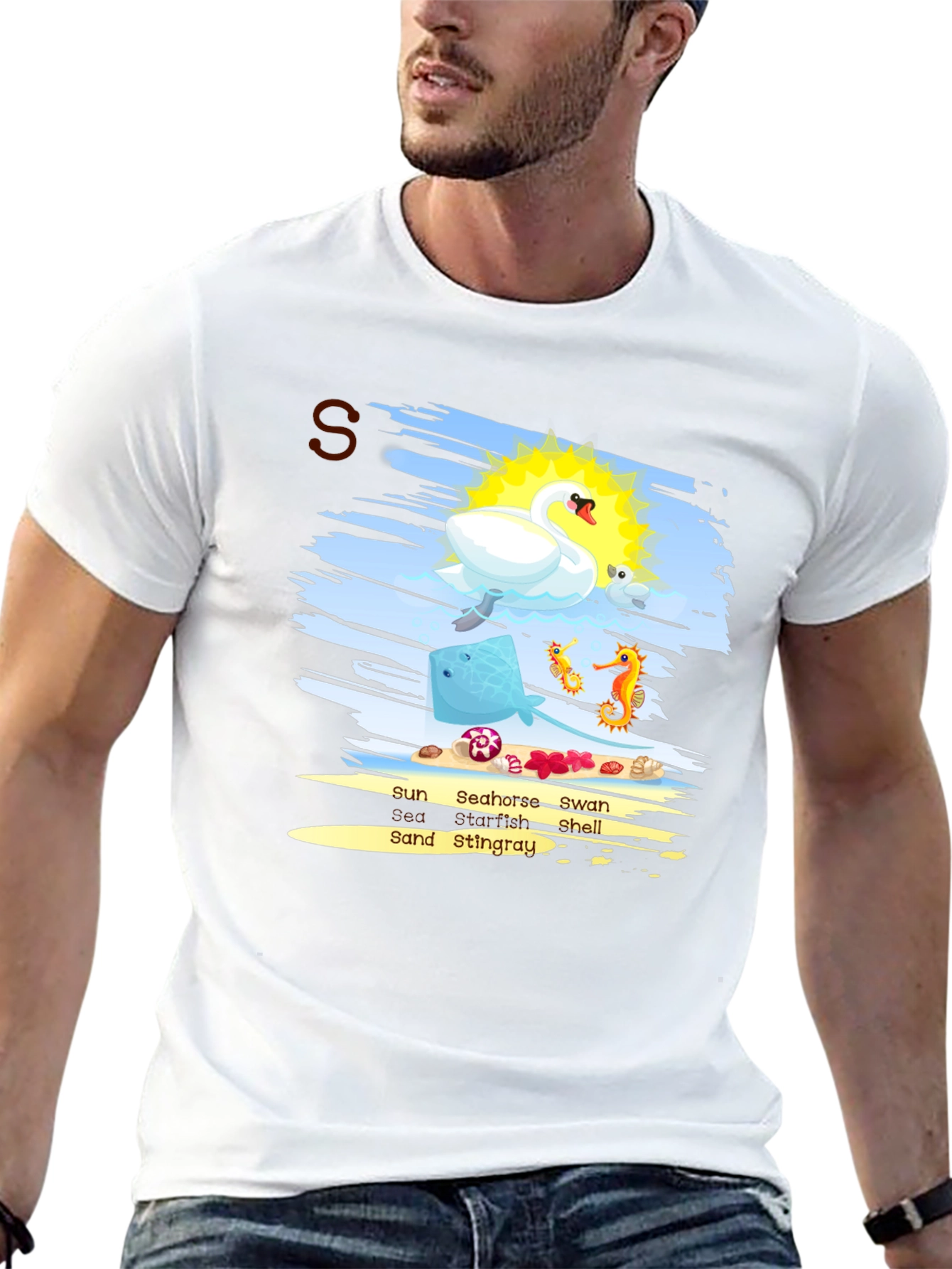 Sea Animal T-Shirt Swan Seahorse Ray Sun