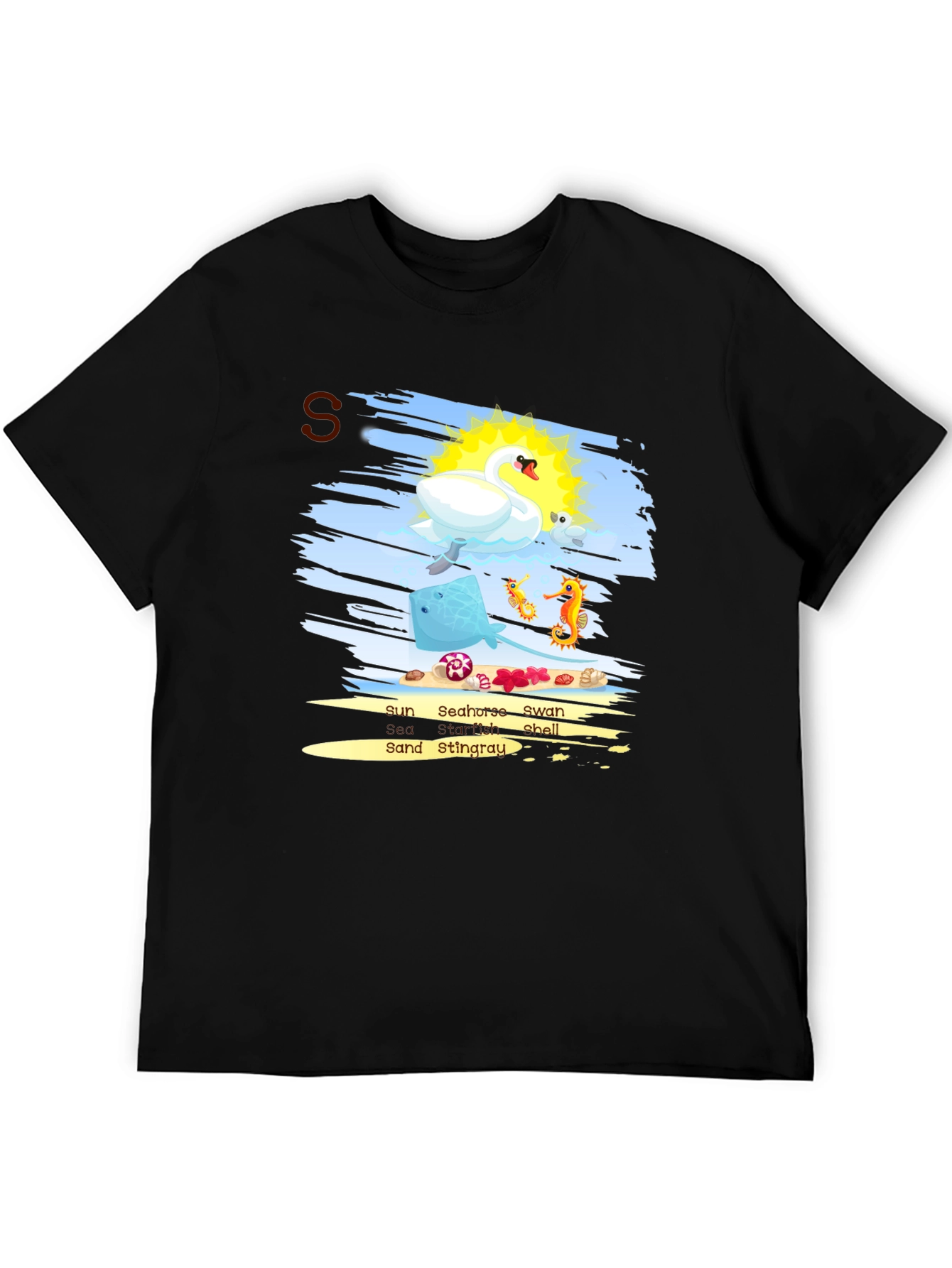 Sea Animal T-Shirt Swan Seahorse Ray Sun