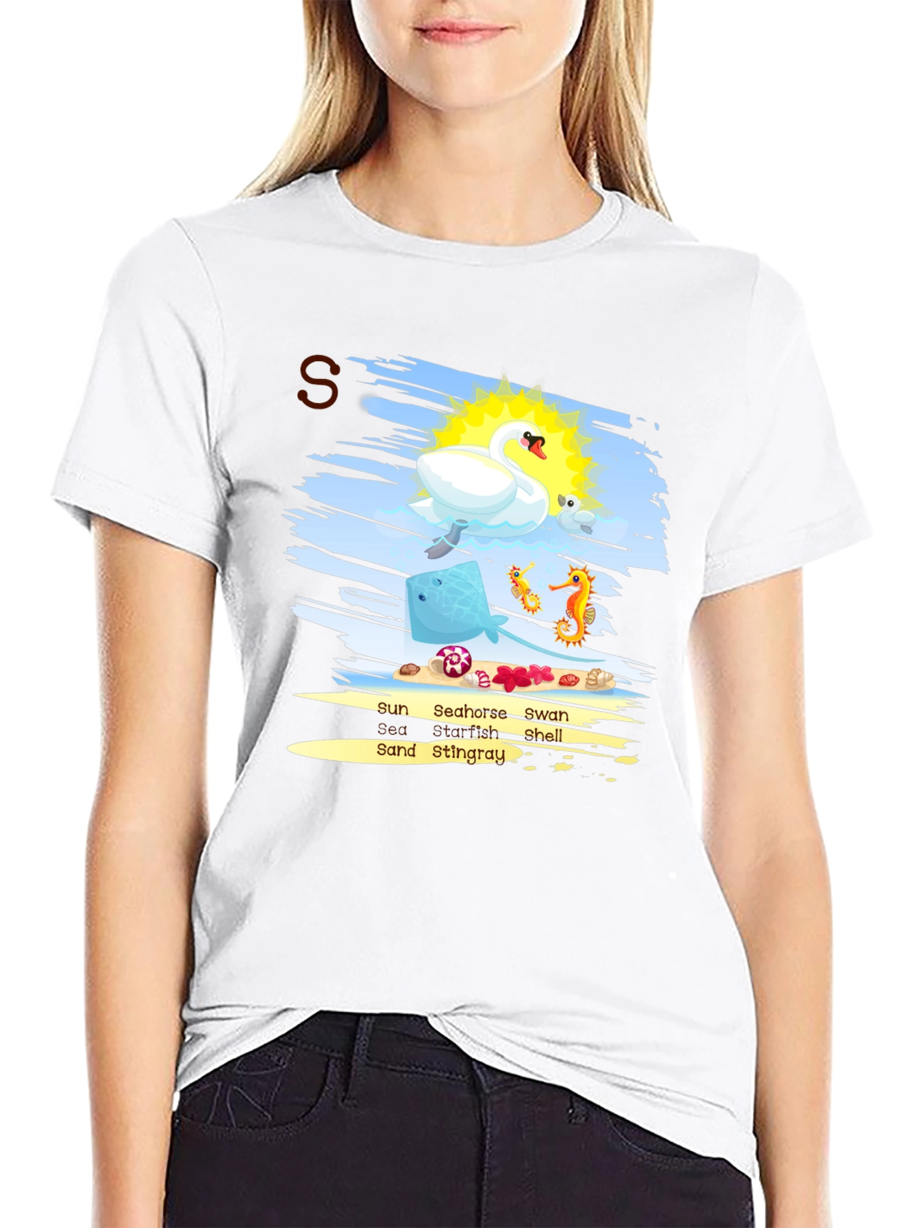 Sea Animal T-Shirt Swan Seahorse Ray Sun