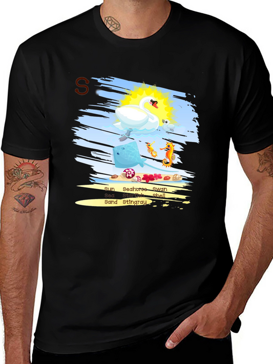 Sea Animal T-Shirt Swan Seahorse Ray Sun