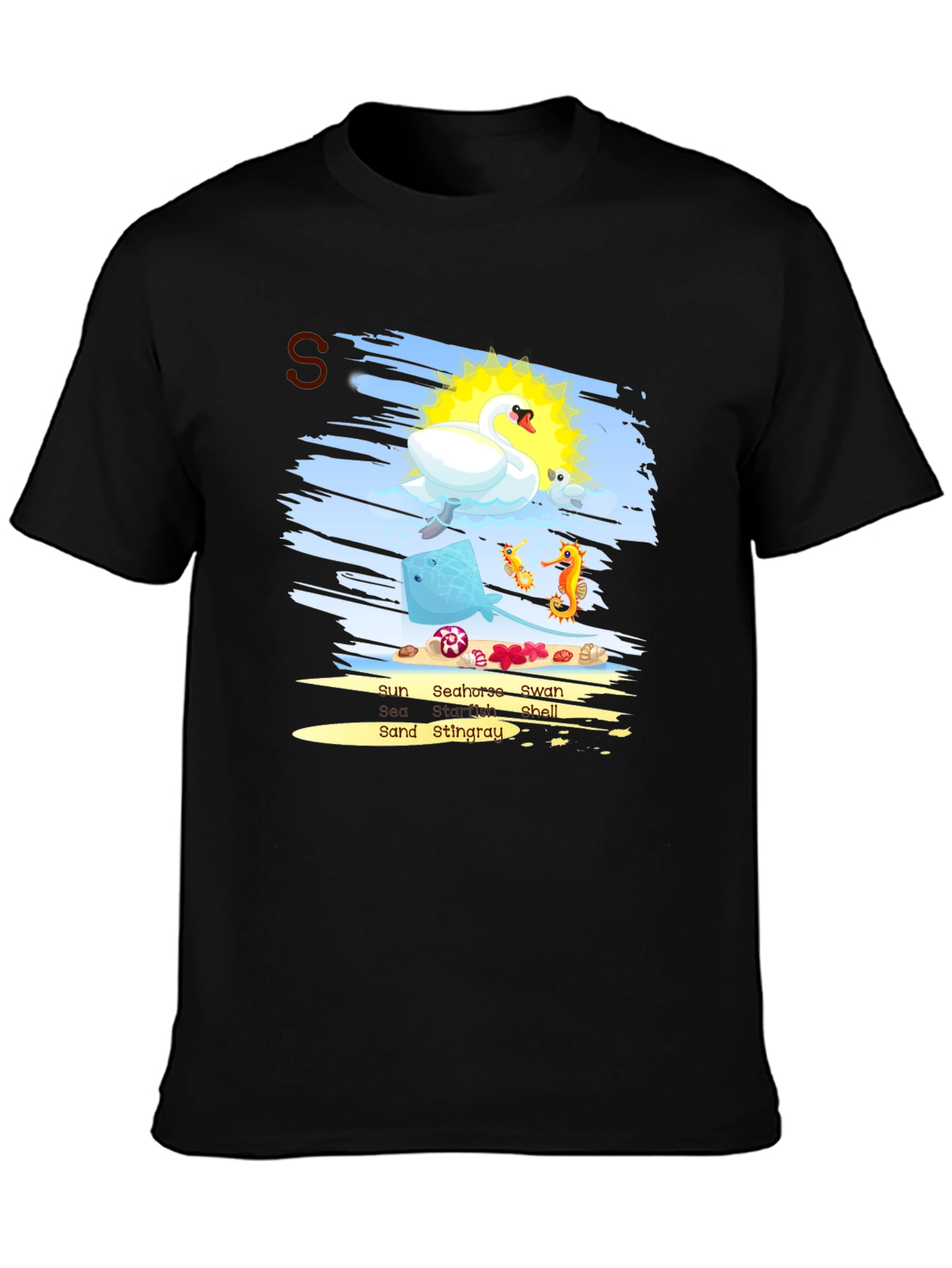 Sea Animal T-Shirt Swan Seahorse Ray Sun