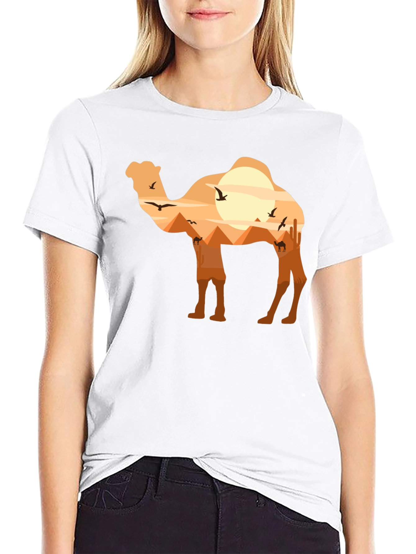 Camel Desert Silhouette Graphic T-Shirt