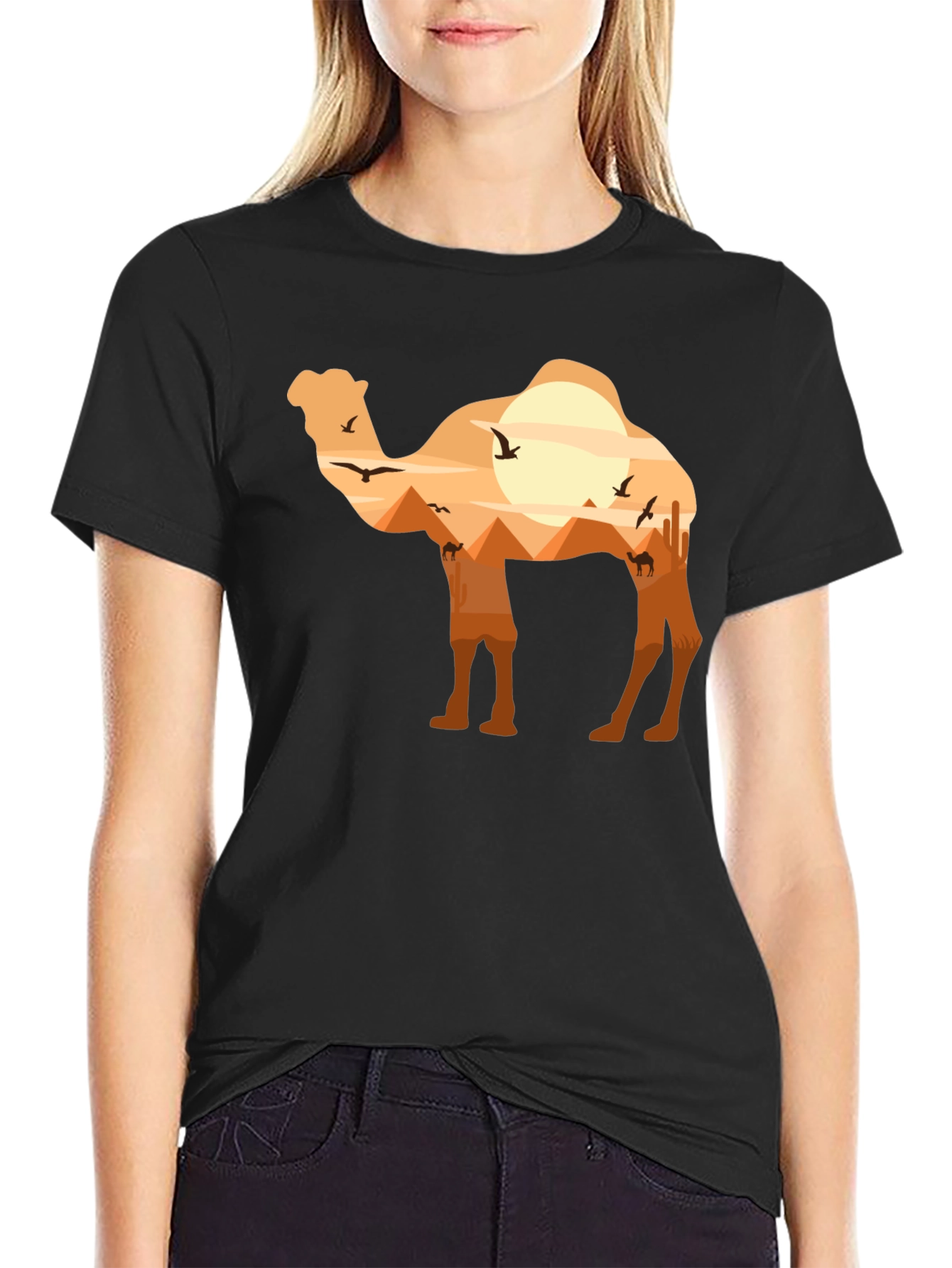 Camel Desert Silhouette Graphic T-Shirt