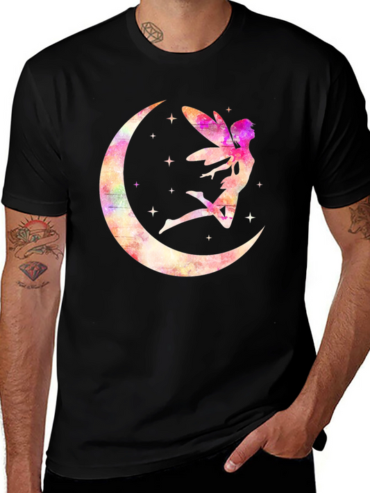 Watercolor Fairy Moon Black T-Shirt