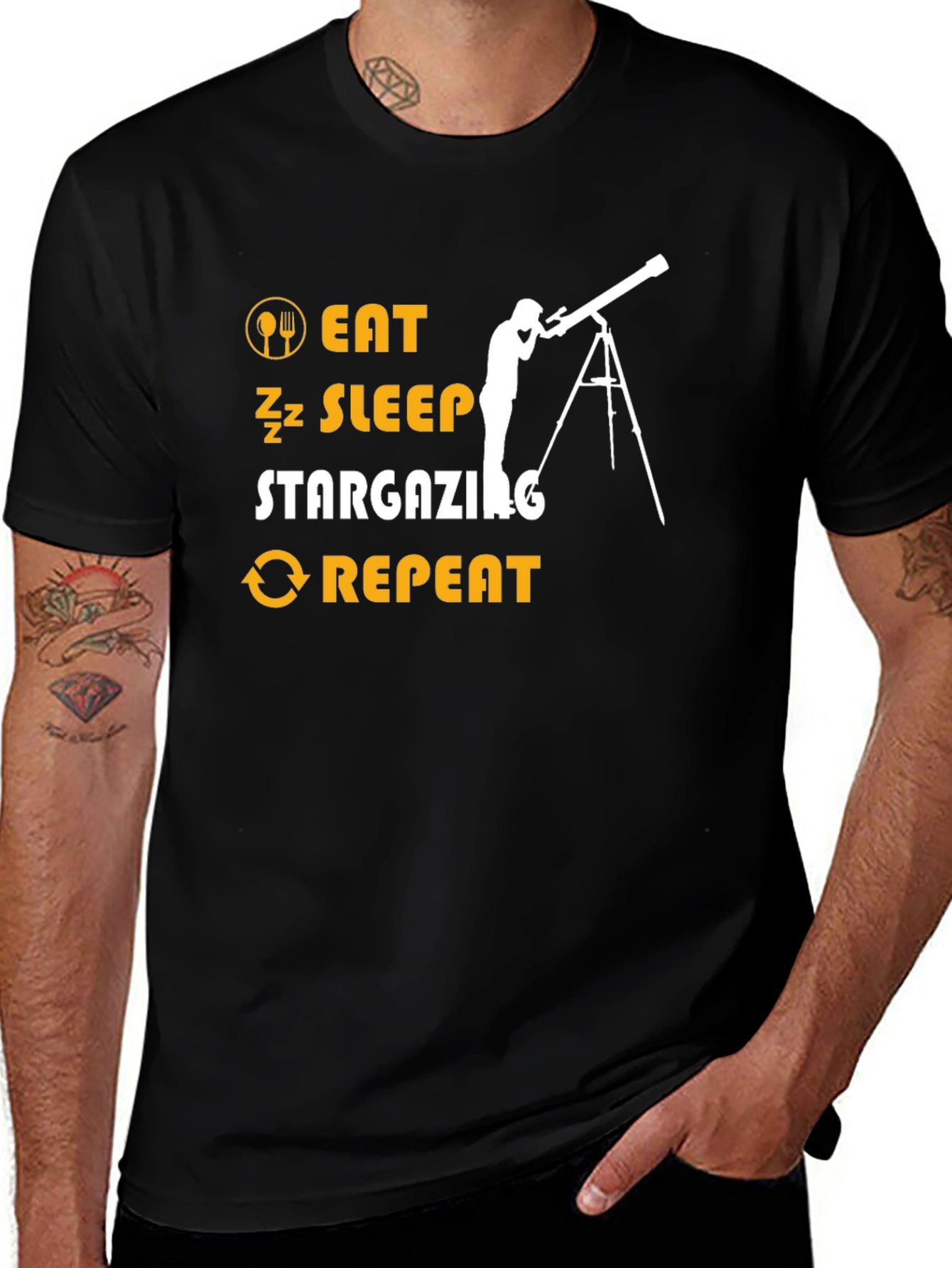 Eat Sleep Stargazing Repeat Black T-Shirt