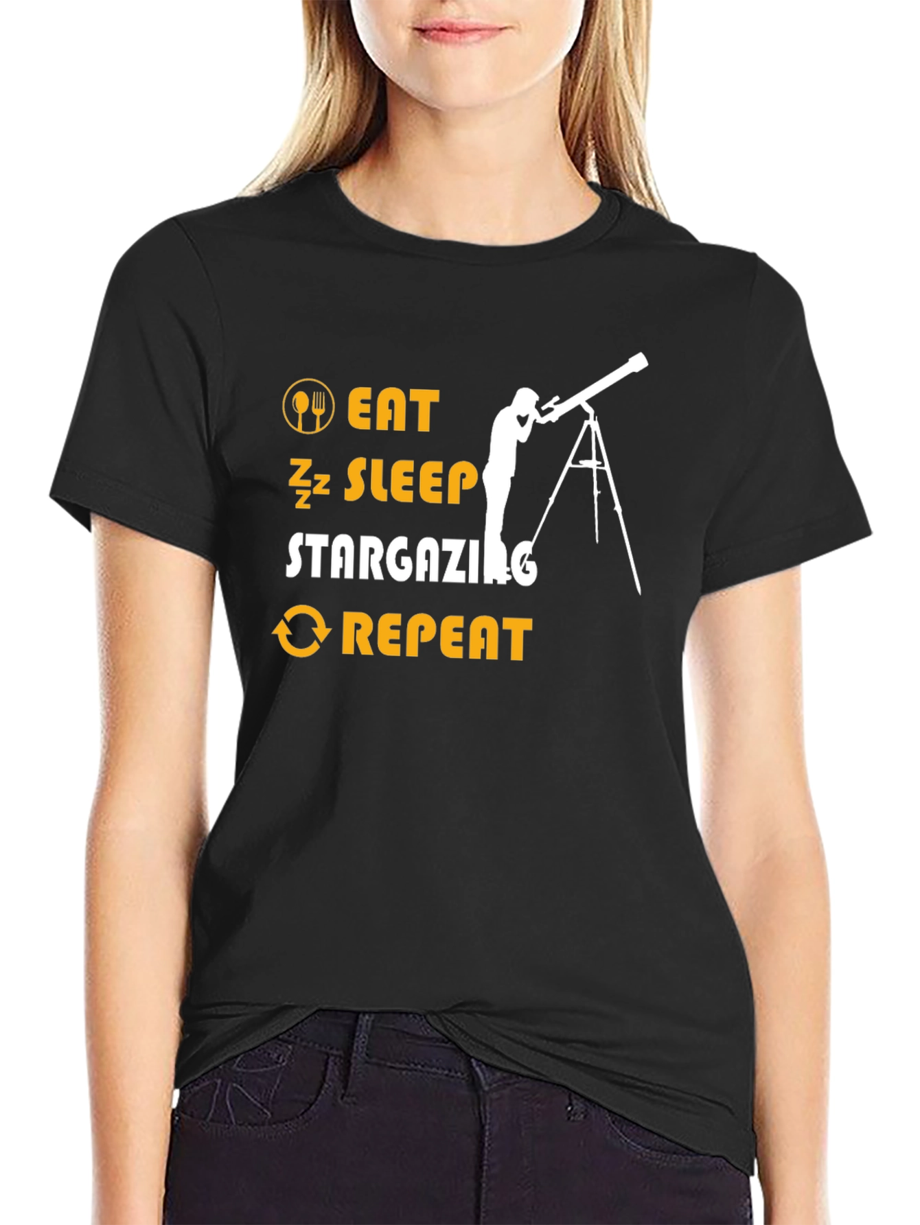 Eat Sleep Stargazing Repeat Black T-Shirt